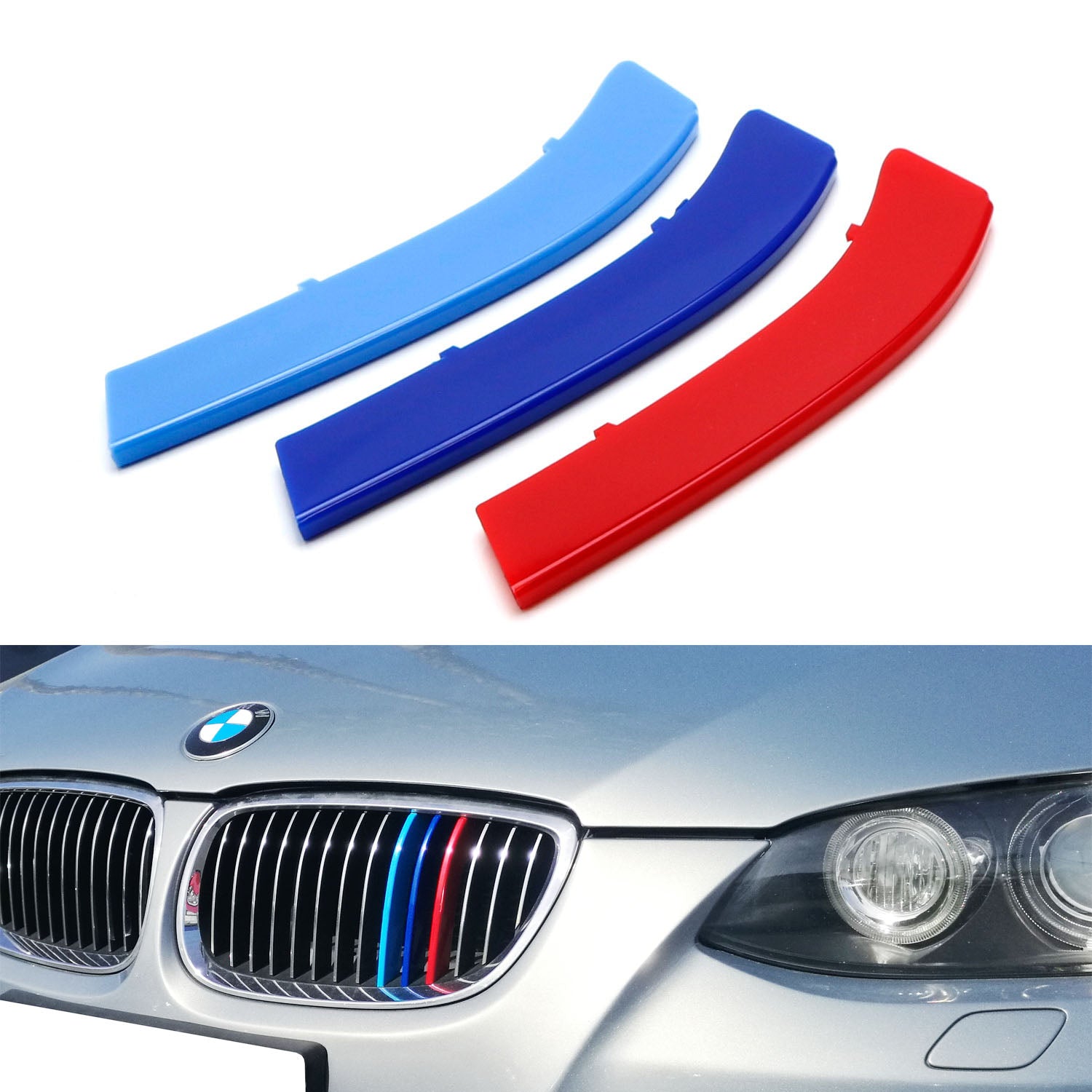 BMW E92 E93 3 Series Coupe M Color Grille Insert Trims (2007-2010) - 14 Beam Design | Upgrade Your Front Grille for Sporty Look & Enhanced Style | Perfect for Car Enthusiasts & Custom Modifications