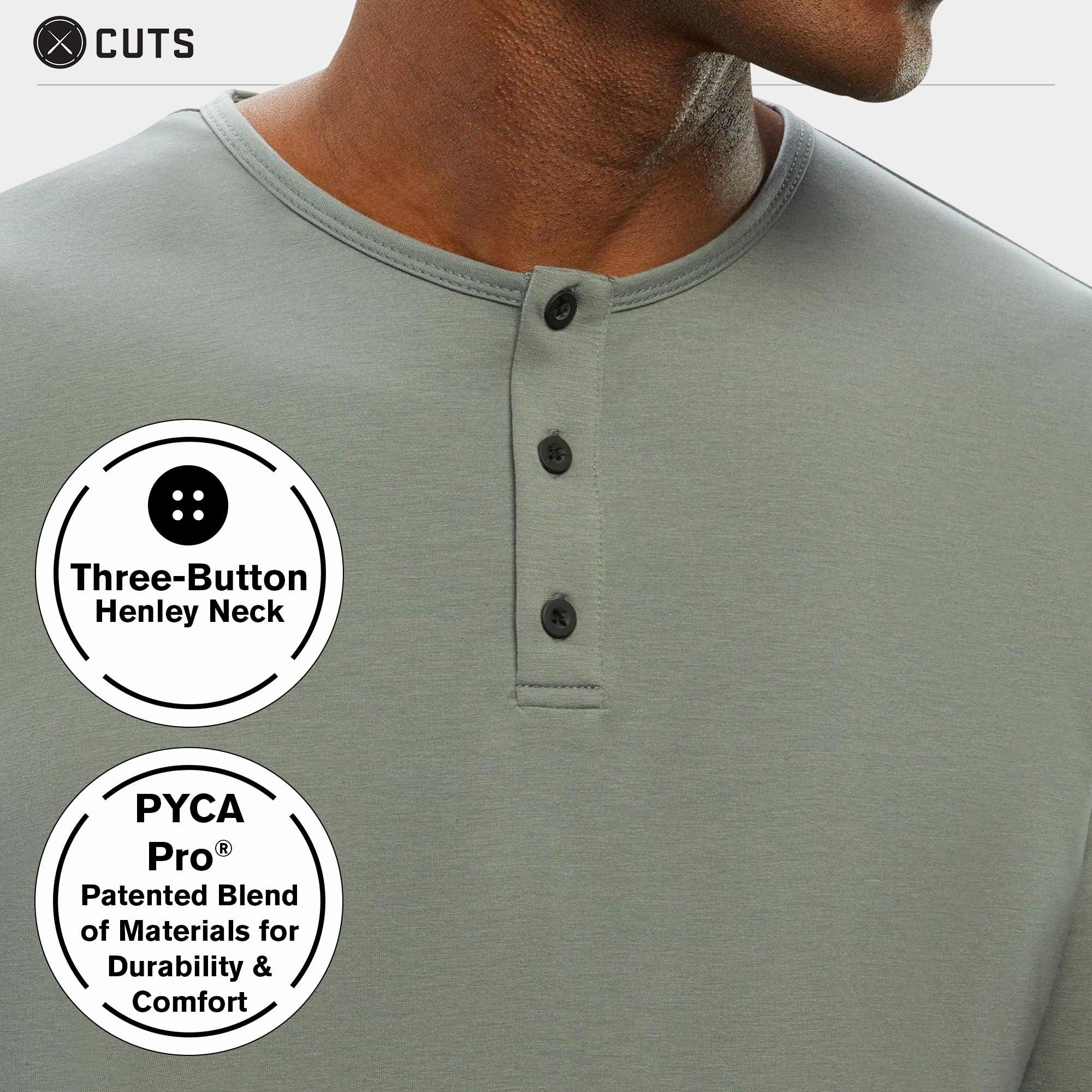 Cuts Clothing Men's AO Henley Curve Hem Long Sleeve Shirt - Premium Comfort Fit Casual & Work Wear for Everyday Style