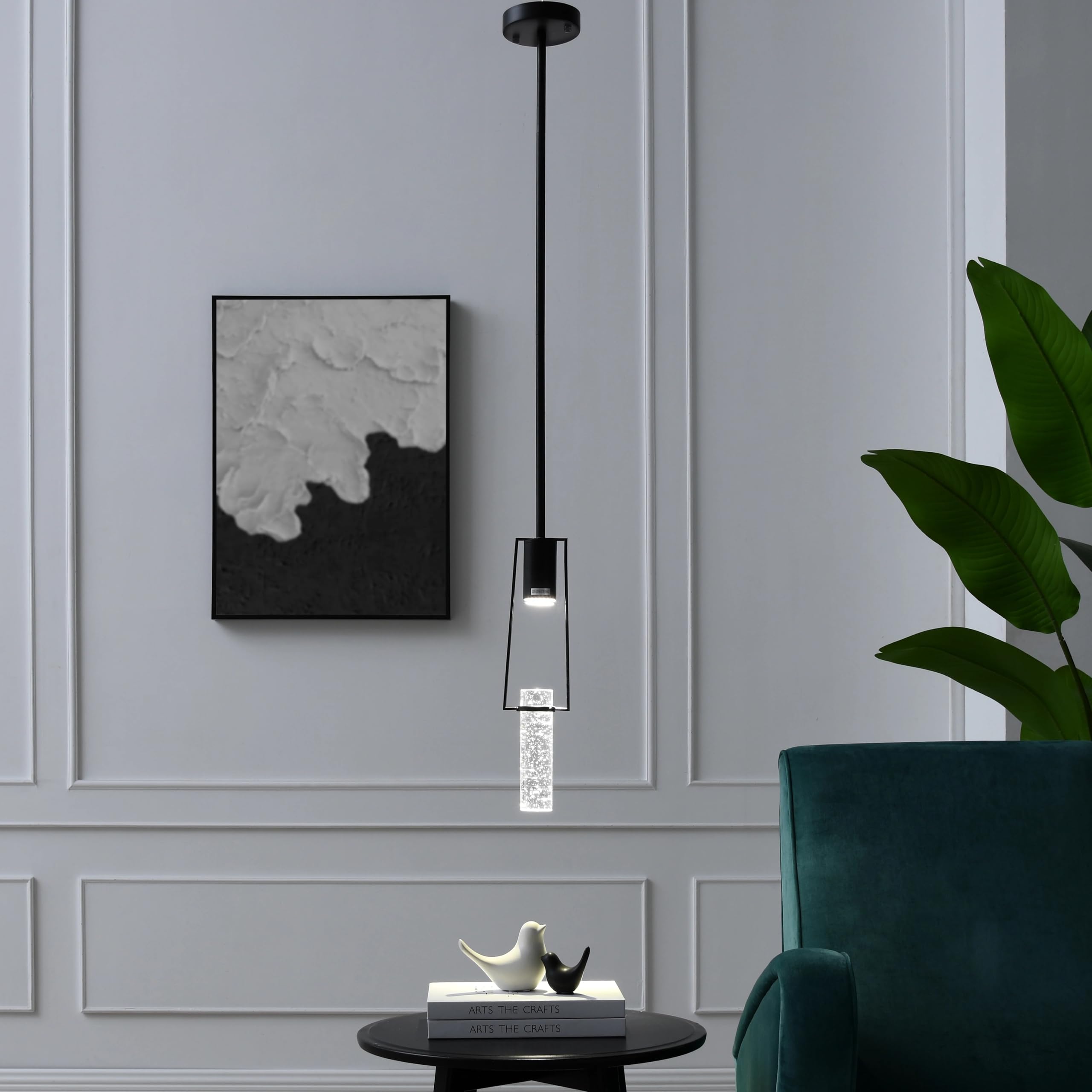 Finesse Decor Harmony Single Pendant Light - Modern Black Crystal Chandelier for Kitchen Island, Dining Room, Bathroom, Entryway, Kids Room & Office - Elegant Lighting Fixture for Home & Commercial Spaces