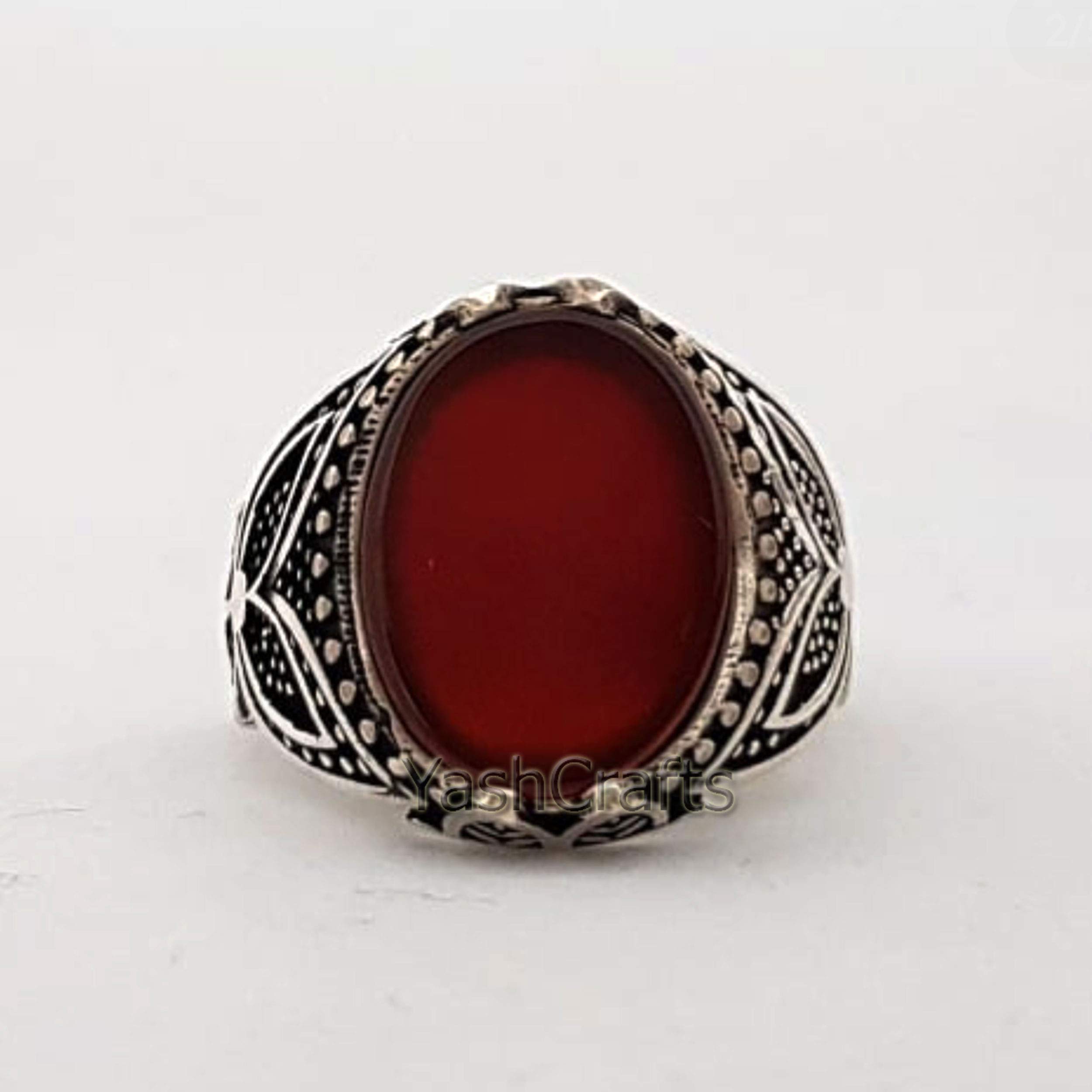 Natural Red Onyx Women's Ring - 925 Sterling Silver Handmade Jewelry with Genuine Red Onyx Gemstone, Elegant Wedding Band, Valentine's Day Gift for Her - Perfect for Anniversaries, Engagements & Special Occasions