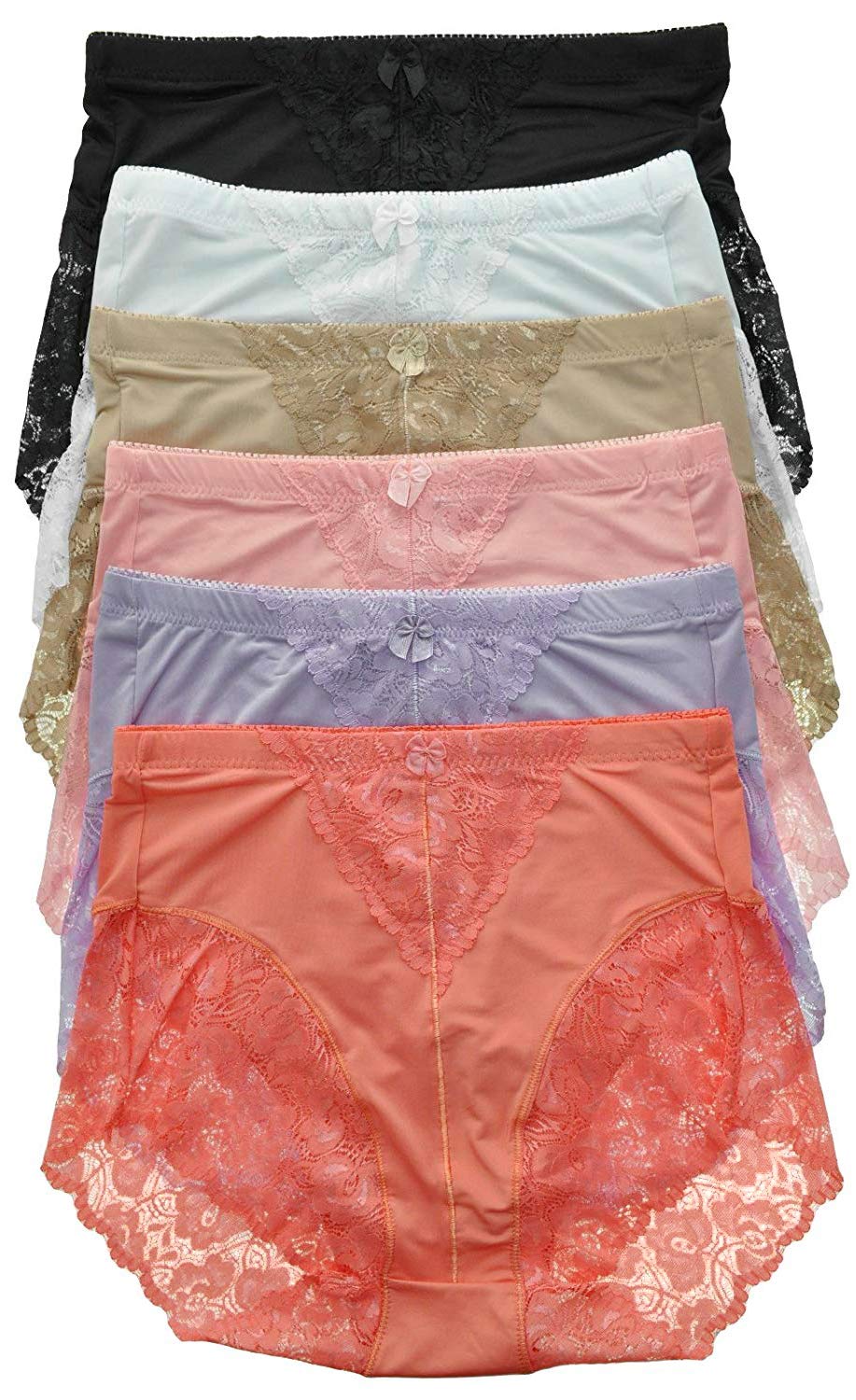 ToBeInStyle Women's 6 Pack High Rise Lace Trim Underwear - Soft Breathable Panties for Everyday Comfort, Workout & Sleep