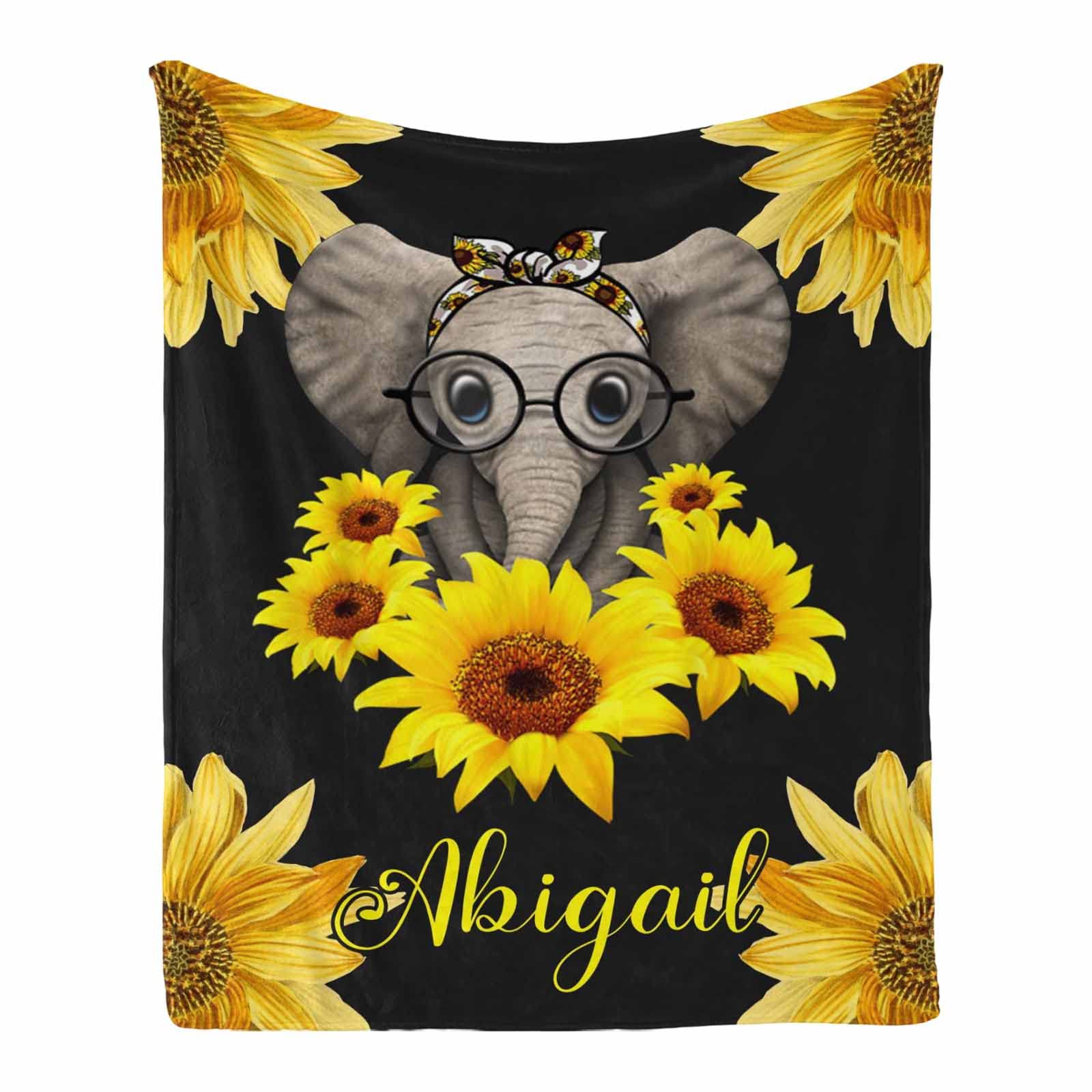 Personalized Sunflower Elephant Throw Blanket - Soft Cozy Flannel Fleece Blanket for Women, Girls, Mom - Perfect Birthday Gift, Christmas Present, Housewarming Gift - Great for Couch, Bed, Sofa, Travel & Home Decor