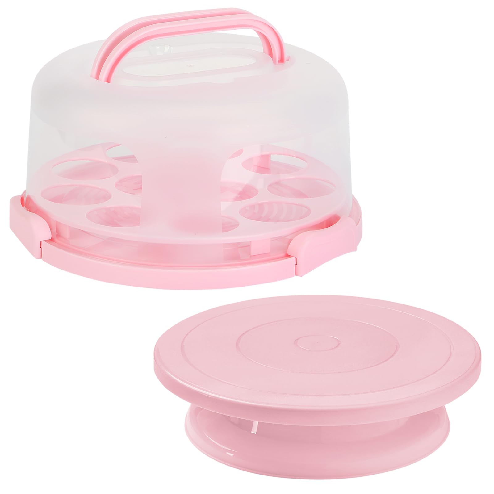 Pink Cake Carrier with Lid & Handle - Cupcake Holder & Turntable for Baking, Transporting & Decorating | Perfect for Birthday Parties, Weddings & Home Baking