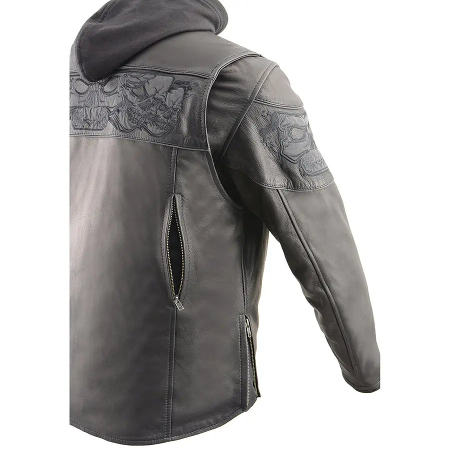 Milwaukee Leather Men's Crossover Scooter Jacket with Reflective Skulls & Removable Hood - Motorcycle Riding, Urban Fashion, Winter Outerwear
