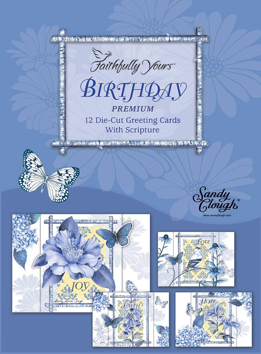 DGR Indigo Garden Birthday Greeting Cards - Box of 12 Elegant Floral Design Cards for Birthdays, Anniversaries & Special Occasions