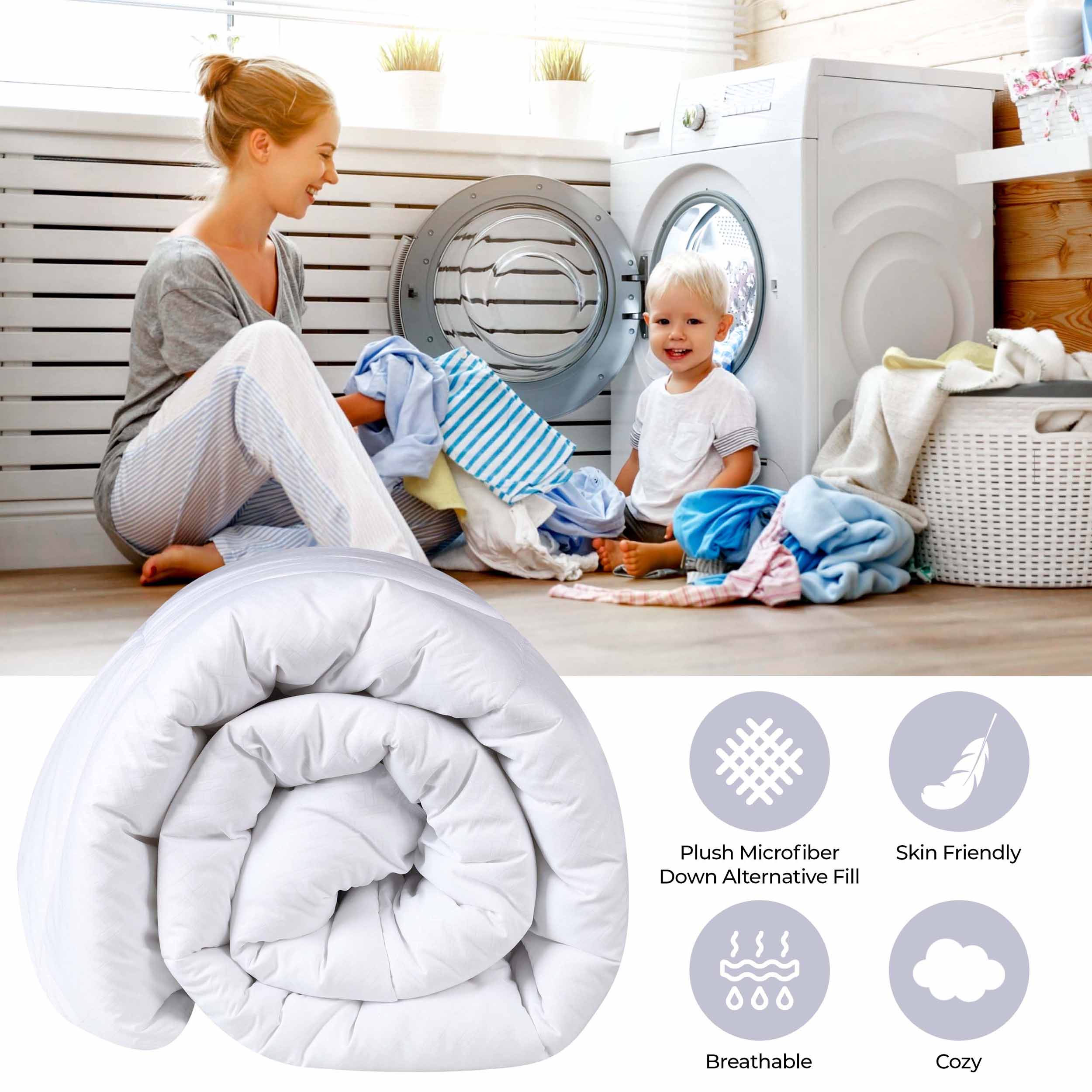 Luxury Basketweave Plush Down Alternative Comforter - Hypoallergenic & Breathable All-Season Bedding for Master Bedroom, Guest Room & Dorm