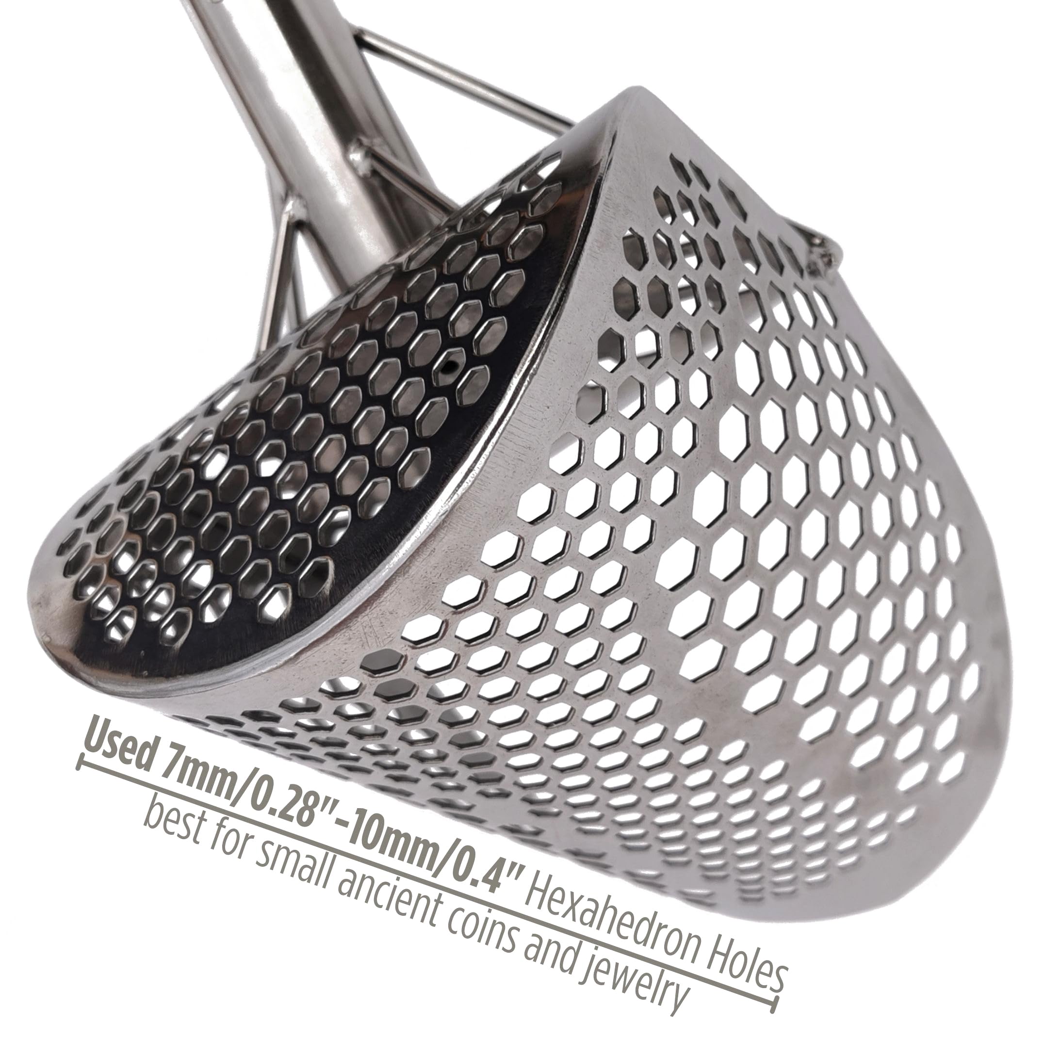 **CooB Stainless Steel Beach Sand Scoop for Metal Detecting - Carbon Fiber Handle with Monstrik v1 - Lightweight & Durable Treasure Hunting Tool for Beach, Park & Outdoor Adventures**