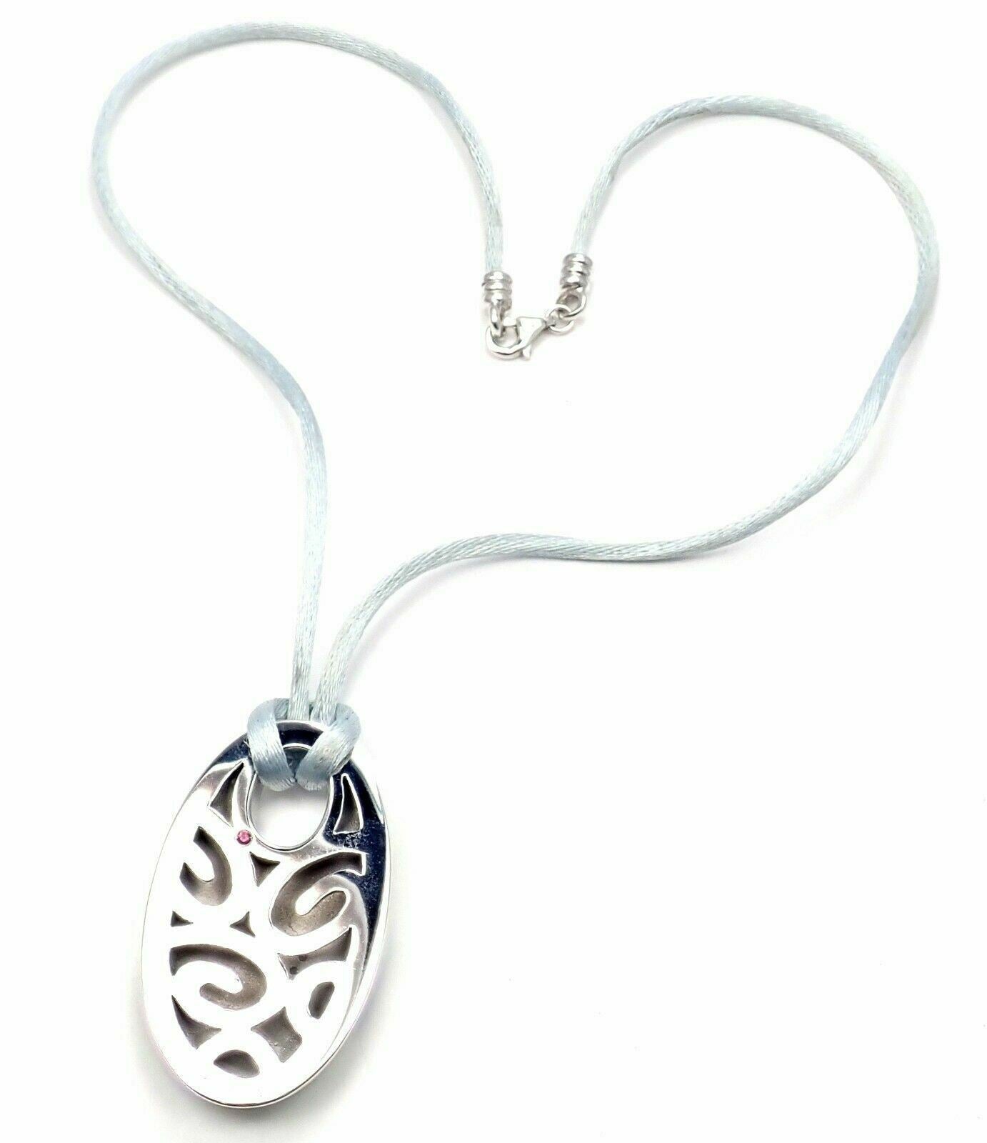 Roberto Coin 18k White Gold Diamond Green Enamel Silk Cord Pendant Necklace for Women - Elegant Jewelry Gift for Birthday, Anniversary & Special Occasions
