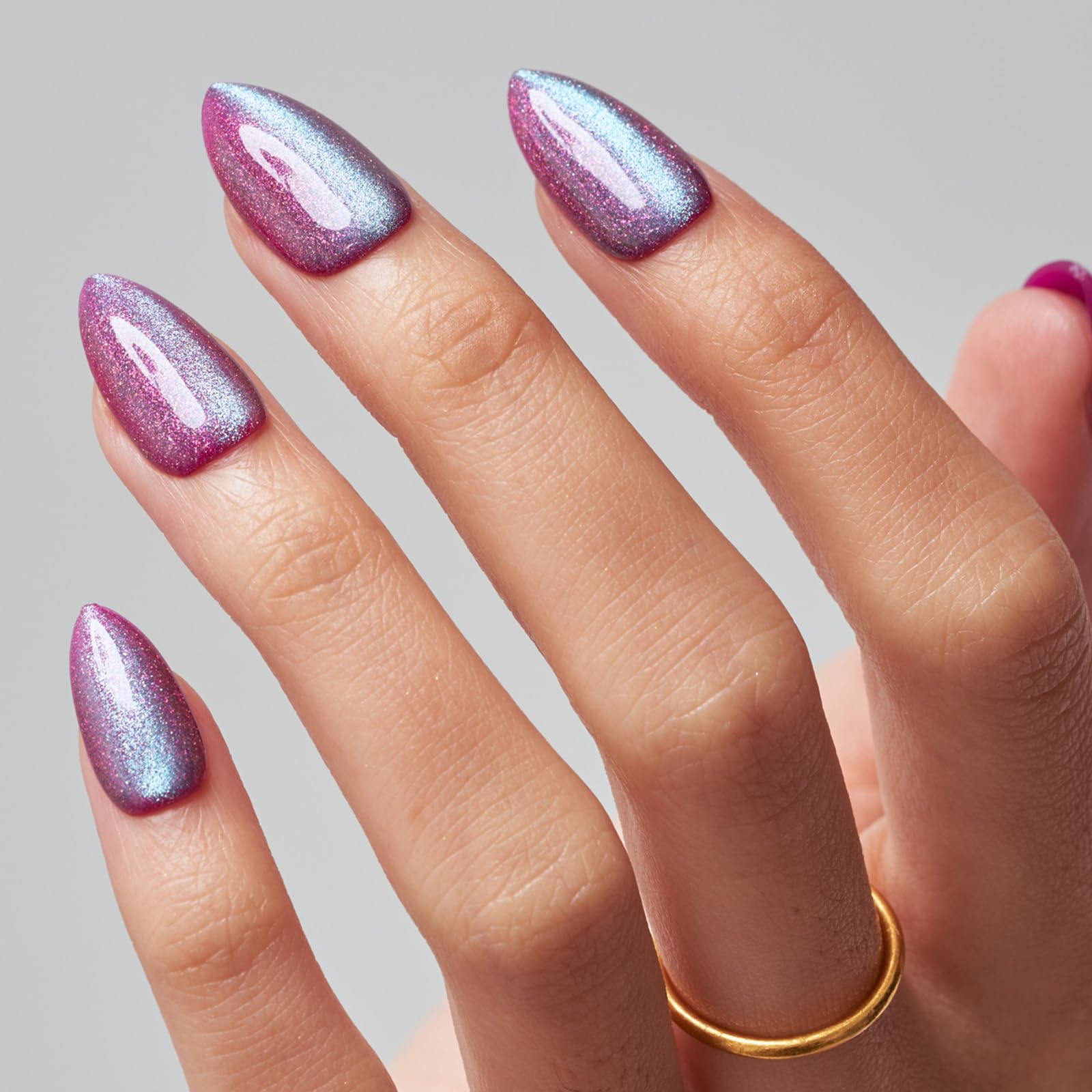 GLAMERMAID Short Almond Press on Nails - 24Pcs Dark Purple Gel Fake Nails with Glossy UV Finish | Handmade Reusable Acrylic Nails for Women | Perfect for Parties, Weddings & Everyday Manicures