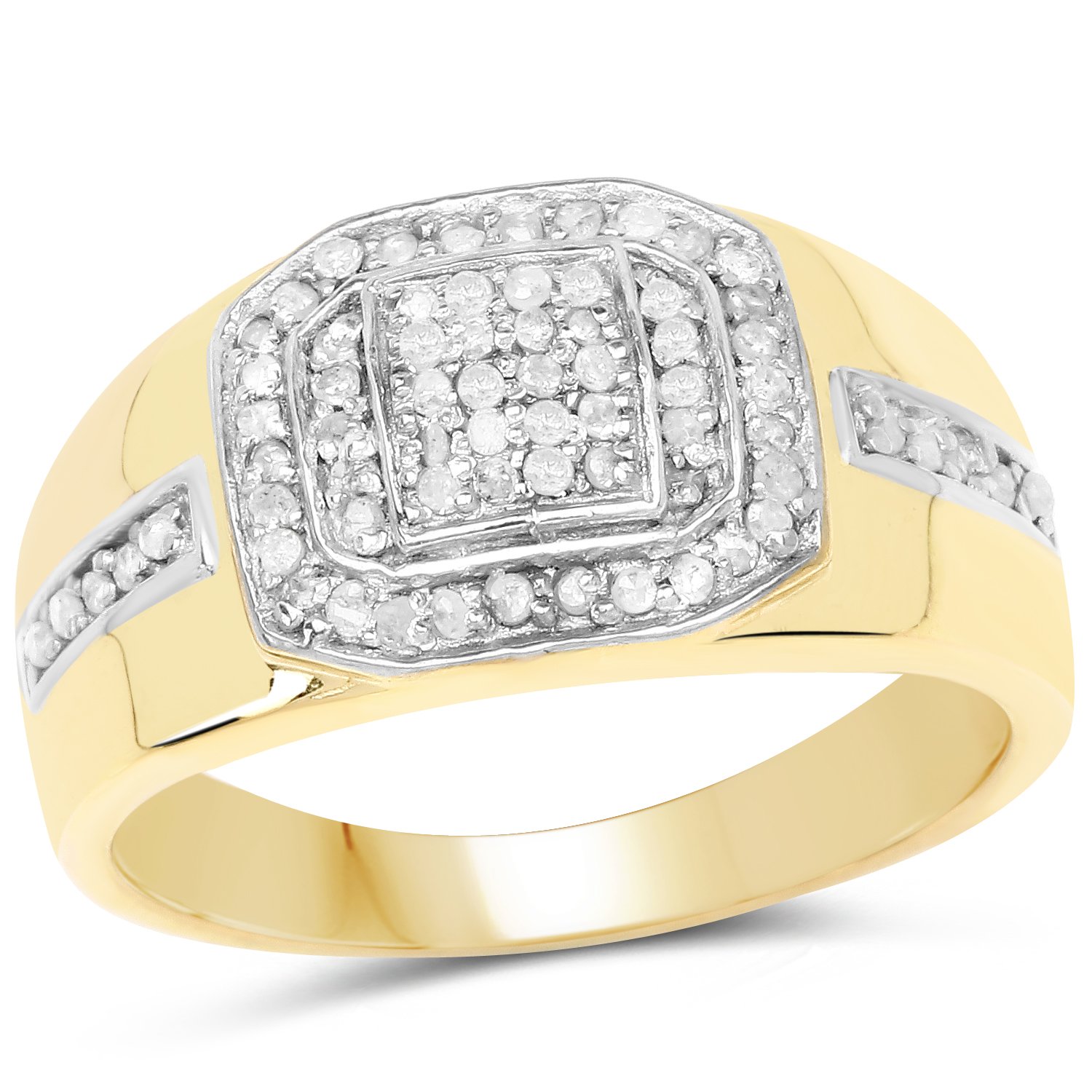 14K Yellow Gold Plated 0.29ct Genuine White Diamond 925 Sterling Silver Ring for Women - Elegant Wedding, Engagement & Anniversary Jewelry Gift
