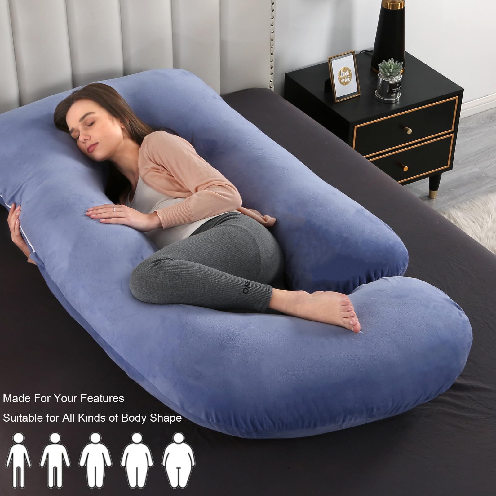 57-inch U-Shaped Pregnancy Pillow for Back, Hips & Belly Support - Full Body Maternity Pillow with Removable Cover - Perfect for Side Sleeping, Pregnancy Comfort & Postpartum Recovery