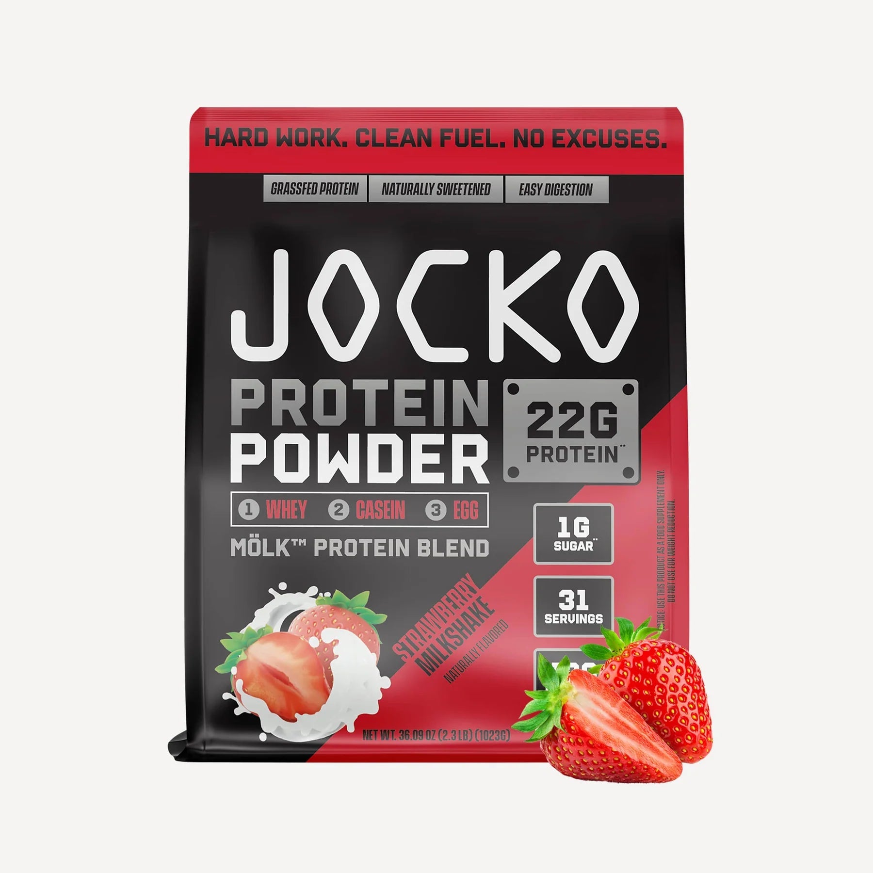 JOCKO Mölk Protein Powder - Grass Fed Whey Protein Isolate & Concentrate, 31 Servings (Chocolate Flavor) for Muscle Recovery & Post-Workout Nutrition - Ideal for Gym, Fitness & Bodybuilding