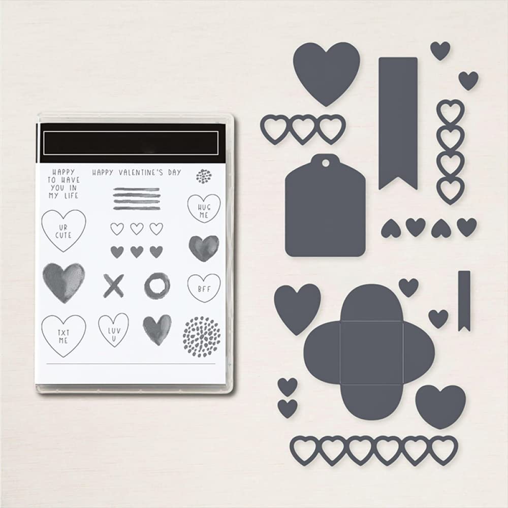 Valentine's Day Love Hearts Rectangular Tags Dies & Stamps Set - DIY Card Making, Scrapbooking, Paper Crafting Supplies - Transparent Silicone Stamps & Metal Cutting Dies for Arts & Crafts - Perfect for Greeting Cards, Gift Tags, and Memory Albums