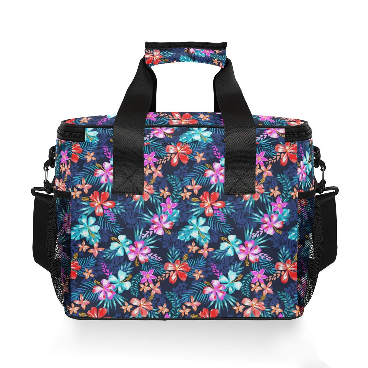 15L Leakproof Insulated Cooler Lunch Bag for Office, Work, Picnic, Hiking & Beach - Reusable Lunch Box Organizer with Adjustable Shoulder Strap - Tropical Palm Flower Design - Perfect for Meal Prep, Camping & Outdoor Adventures