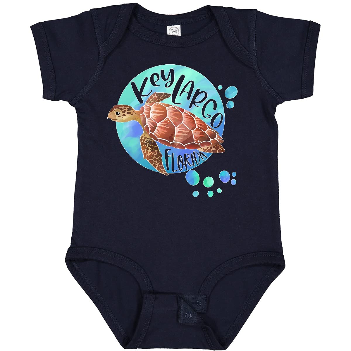 Inktastic Key Largo Florida Swimming Sea Turtle with Bubbles Baby Bodysuit - Cute Ocean-Themed Onesie for Infants, Beach Vacation Outfit, Newborn Photo Shoot, Baby Shower Gift