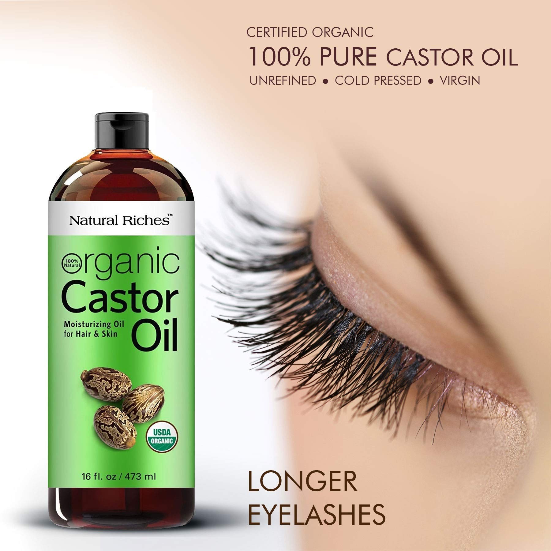 Natural Riches Organic Cold-Pressed Castor Oil & Almond Oil for Hair Growth - Thickens Hair, Reduces Hair Loss & Dandruff - Deeply Moisturizes Scalp & Skin - California-Grown Almonds - Perfect for Daily Hair Care, Scalp Massage & Skin Hydration