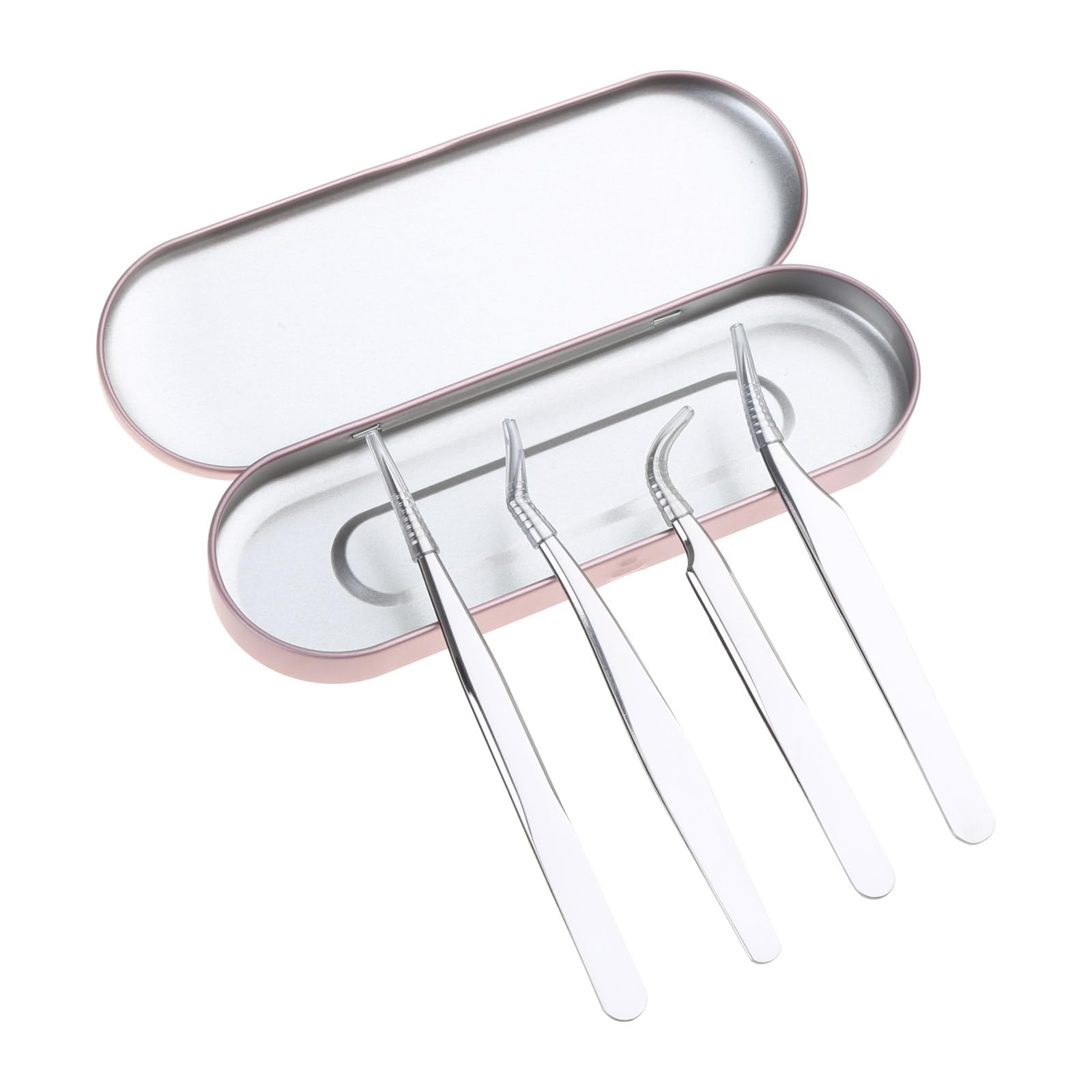 Premium Stainless Steel Eyelash Extension Tweezers Set - 4PCS Anti-Static False Eyelash Applicators with Precision Tips for Professional & Home Use - Perfect for Lash Extensions, Strip Lashes & Makeup Application