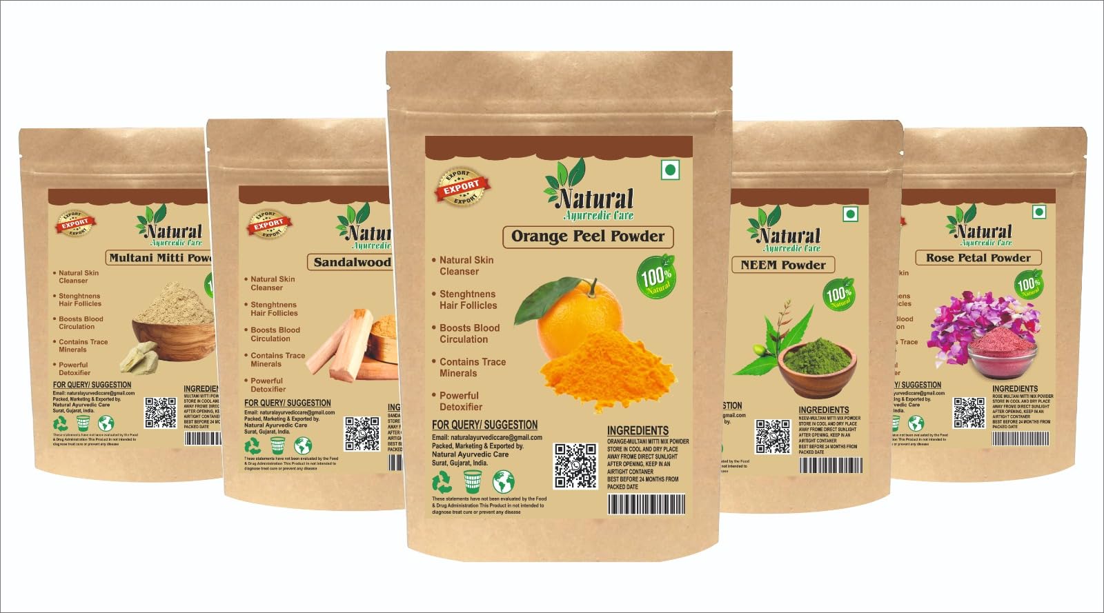100% Natural Ayurvedic Multani Mitti Clay Powder with Sandalwood (Chandan), Orange Peel, Neem Leaf & Rose Petal - Organic Face & Skin Care Treatment for Acne, Glowing Complexion & Oil Control (250g) | Perfect for DIY Face Masks, Spa Days & Holistic Skincare Routines