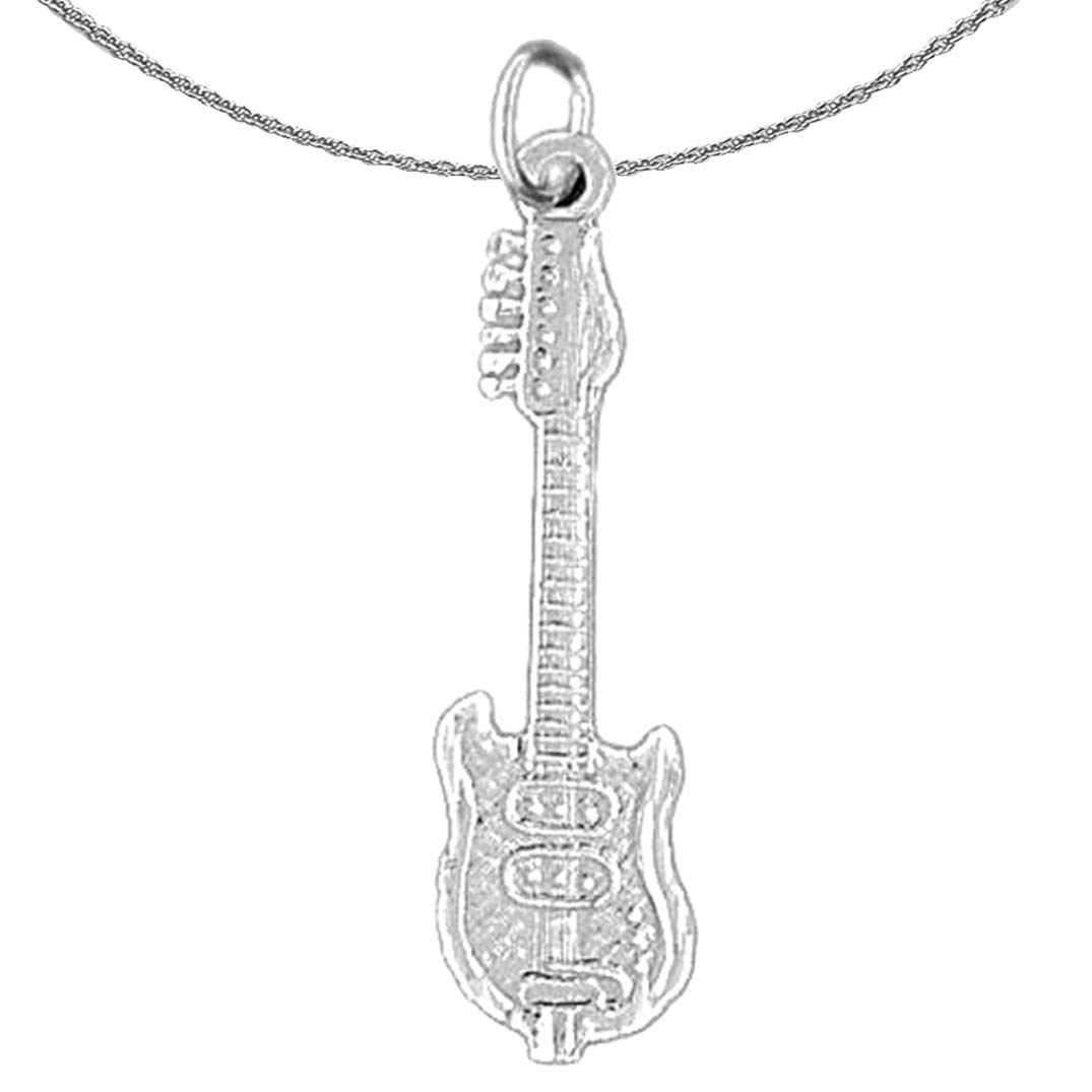 14K White Gold Electric Guitar Pendant Necklace - 18