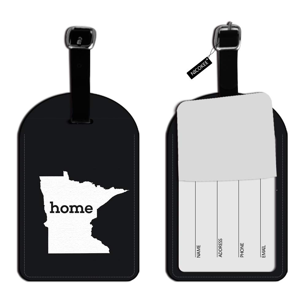 Nicokee Minnesota MN Home State Luggage Tags - Textured Dark Grey & White Leather Suitcase ID Tags for Carry-On Bags | Durable Travel Accessories for Airports, Business Trips & Vacations
