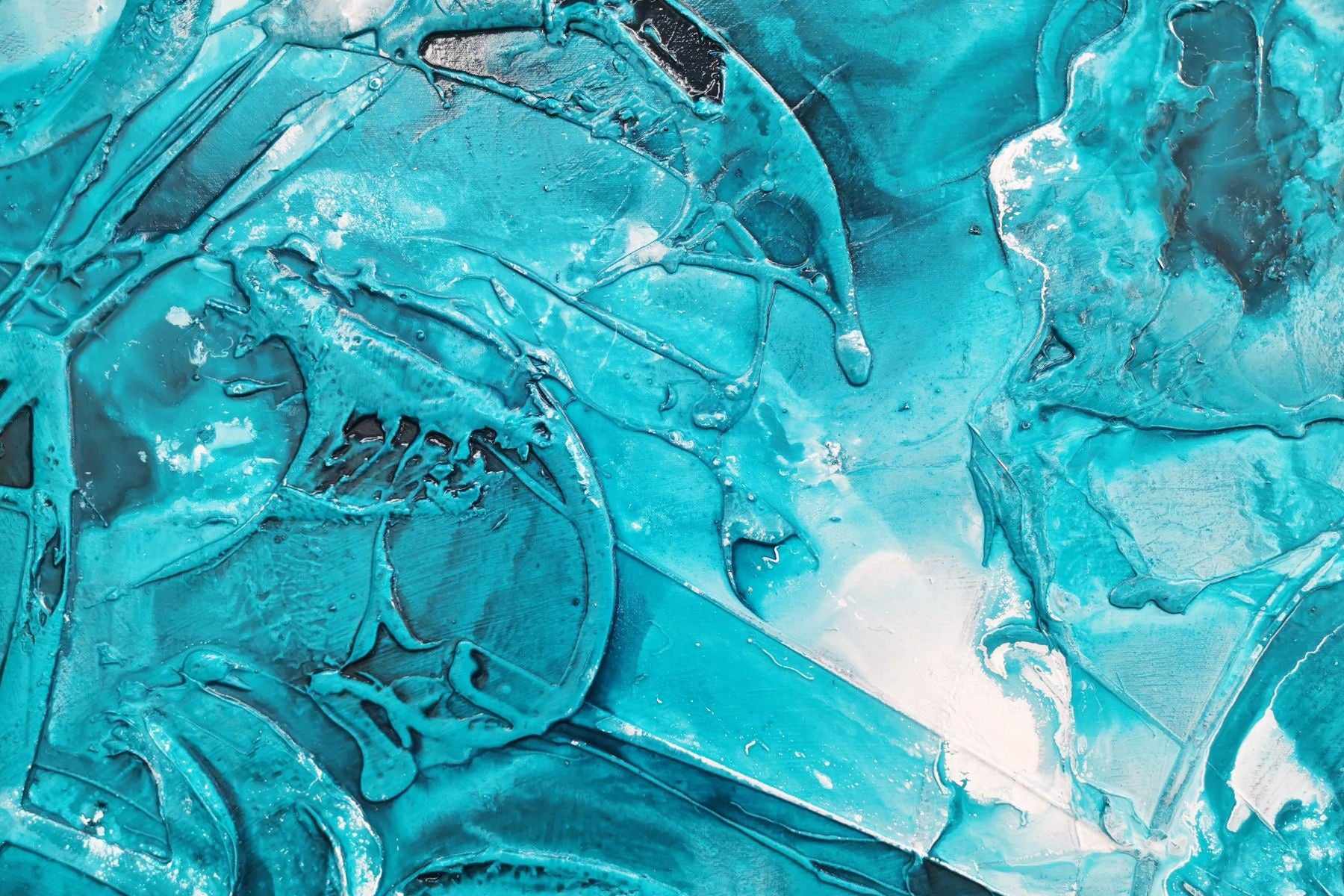Southern Currents 240cm x 100cm Teal White Ink Textured Abstract Canvas Art - Modern Wall Decor for Living Room, Bedroom & Office