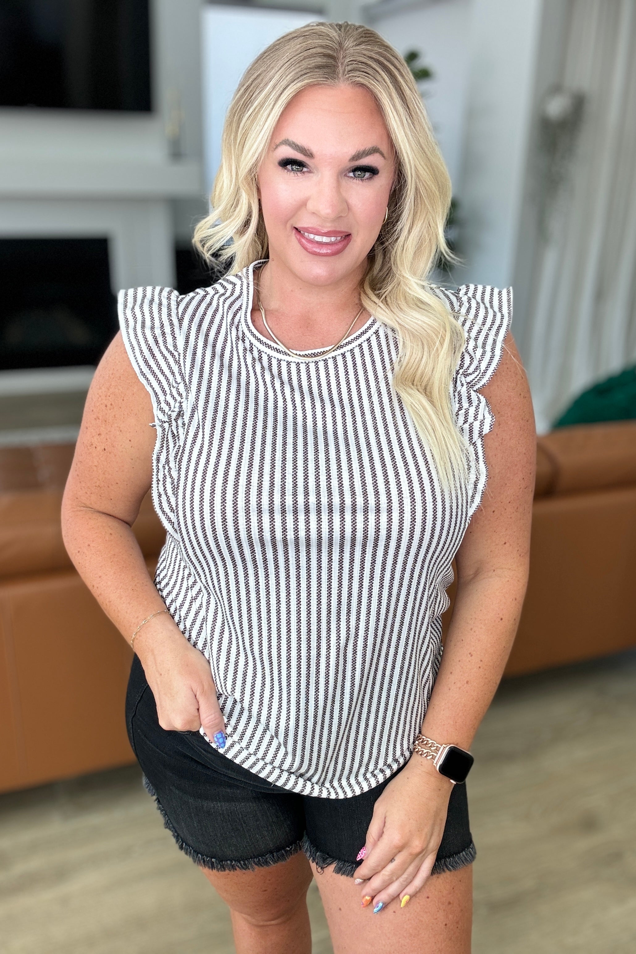 Trendy Striped Ruffle Detail Blouse for Women | Fashionable Casual & Party Wear | Perfect for Date Nights, Office Outfits & Summer Vacations