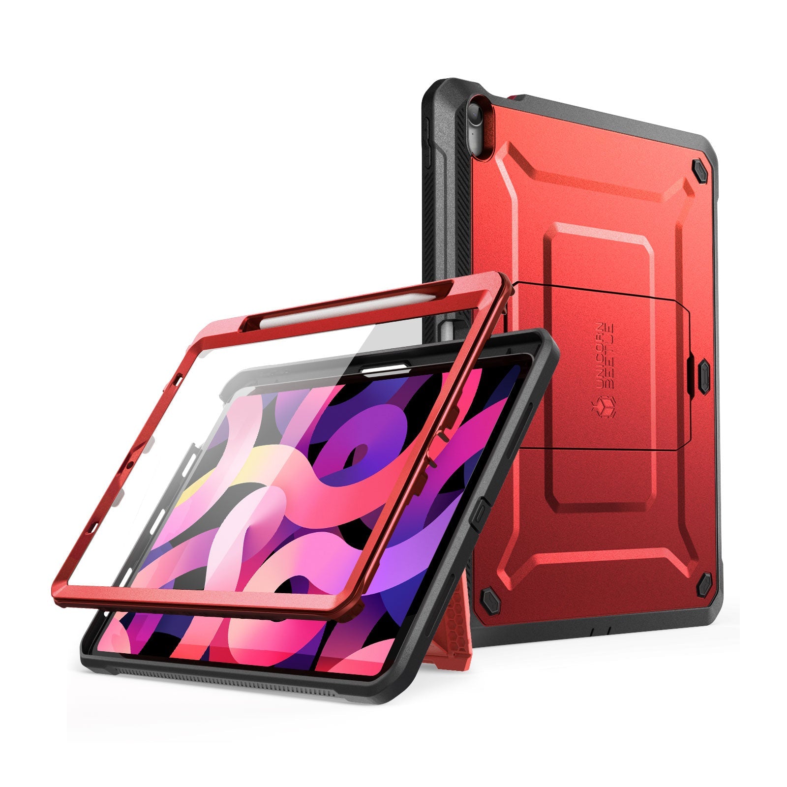 iPad Air 4/5 Unicorn Beetle PRO Rugged Case with Kickstand - Shockproof & Drop Protection - Metallic Red (Open Box) - Perfect for Outdoor Adventures, Travel & Daily Use