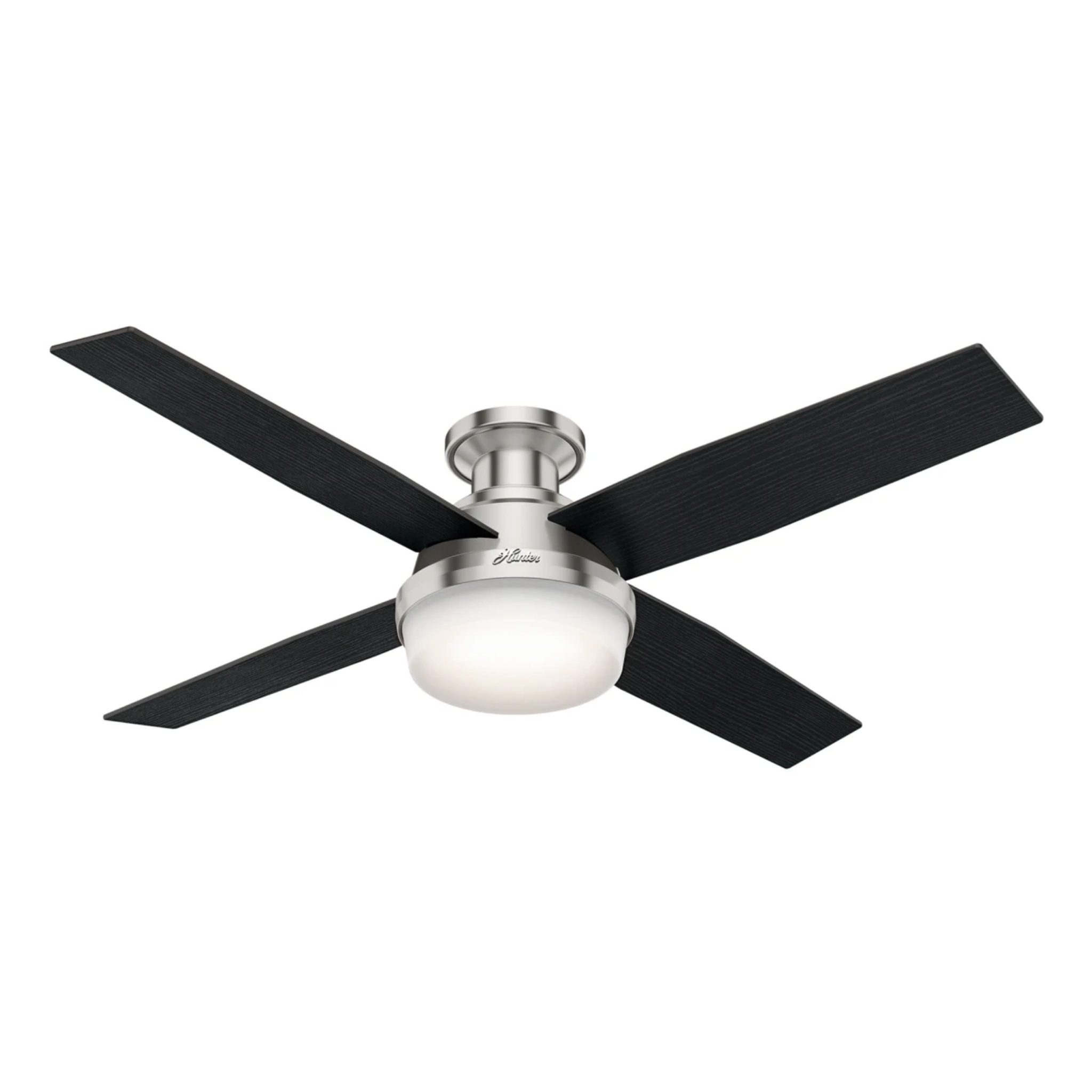 Hunter 52 Inch Dempsey Low Profile Ceiling Fan with Light Kit - Brushed Nickel Finish - Quiet Reversible Motor - Ideal for Bedroom, Living Room and Office Spaces
