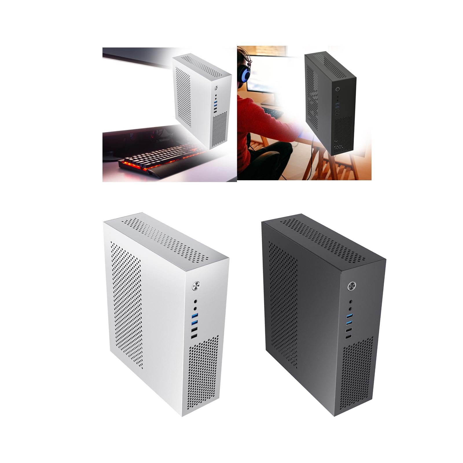 SECRET DESIRE Metal Wall Mounted Computer Case - Compact Desktop Chassis for Micro ATX 24x24 Motherboard (Silver) | Perfect for Space-Saving Home Office & Gaming PC Setups