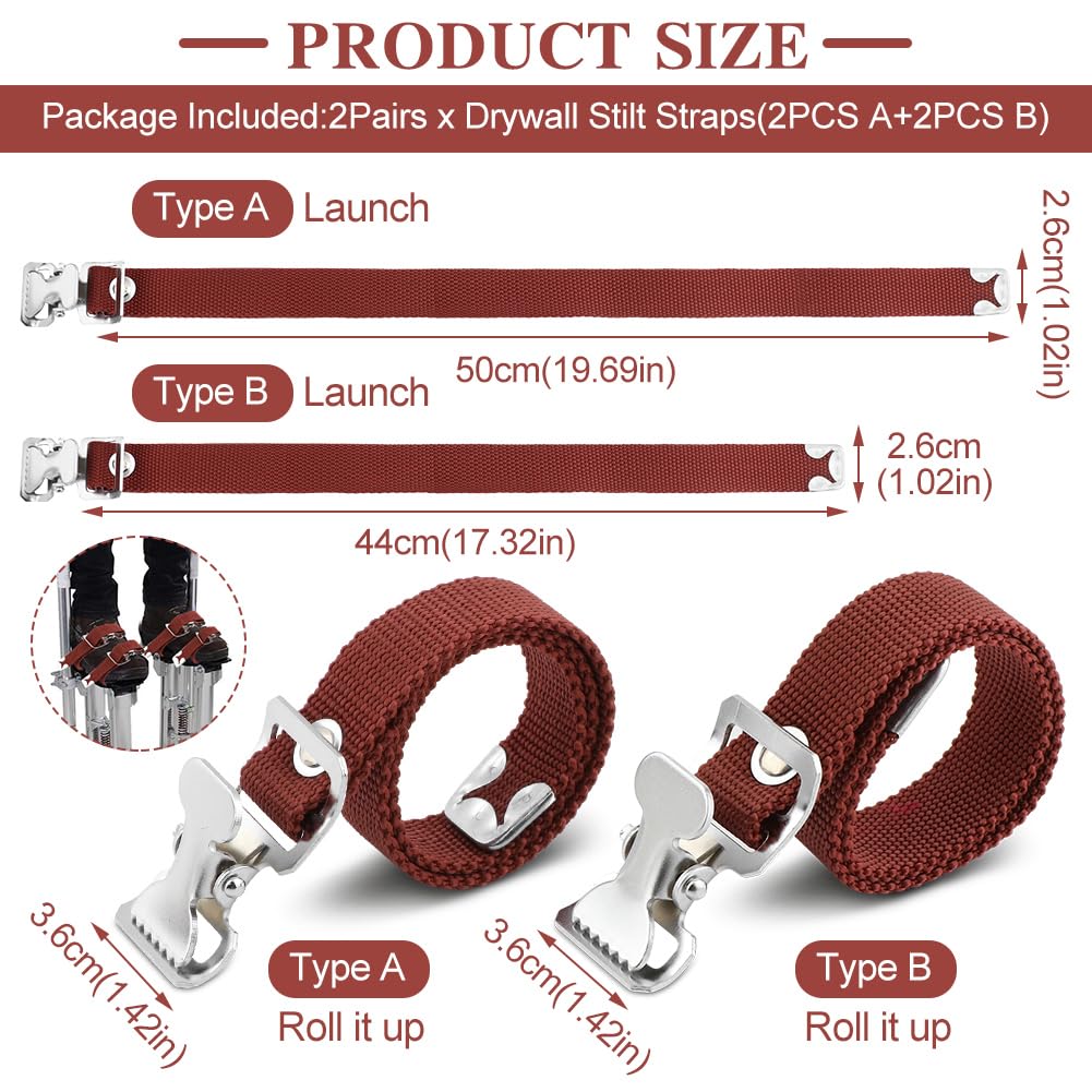 Tookie 4PCS Adjustable Drywall Stilts with Leg Band Straps Kit - Professional Leg Fixation Strap Replacement for Construction Workers & Painters - Perfect for Ceiling Work, Wall Repair & Home Renovation Projects