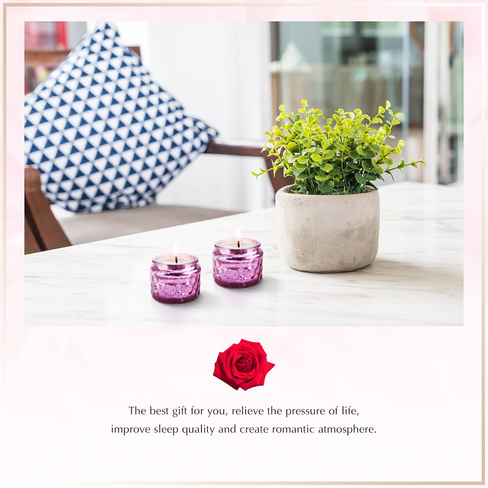 Romantic Sage & Sea Salt Scented Soy Candle with Essential Oils - 100% Natural Smokeless Aromatherapy Candle for Sleep Relief (Rose Scent) - Perfect for Bedroom Relaxation, Spa Nights & Stress Relief