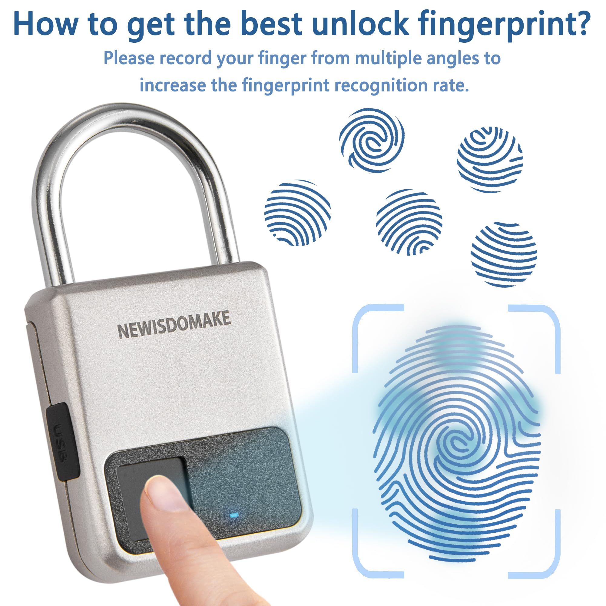 Smart Fingerprint Padlock with USB Charging - Biometric Lock for Luggage, Backpack, Gym Locker & Travel Security - Gold Digital Lock for Home, Office & Outdoor Use