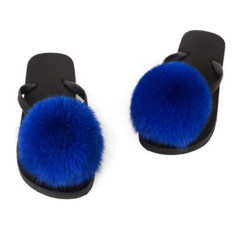 DAYISS Women's Real Fox Fur Ball Slides - Fluffy Flip Flop Slippers & Fuzzy Sandals for Women | Cozy House Shoes for Lounge, Spa, and Indoor Comfort