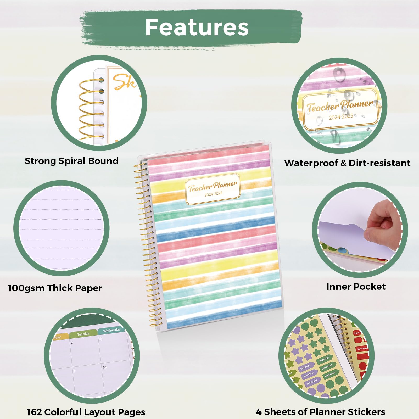 Skydue 2024-2025 Teacher Planner - Academic Year Lesson Plan Book (July 2024 to June 2025) with Monthly Tabs, Spiral Bound, Stickers & Functional Pages - 8.5