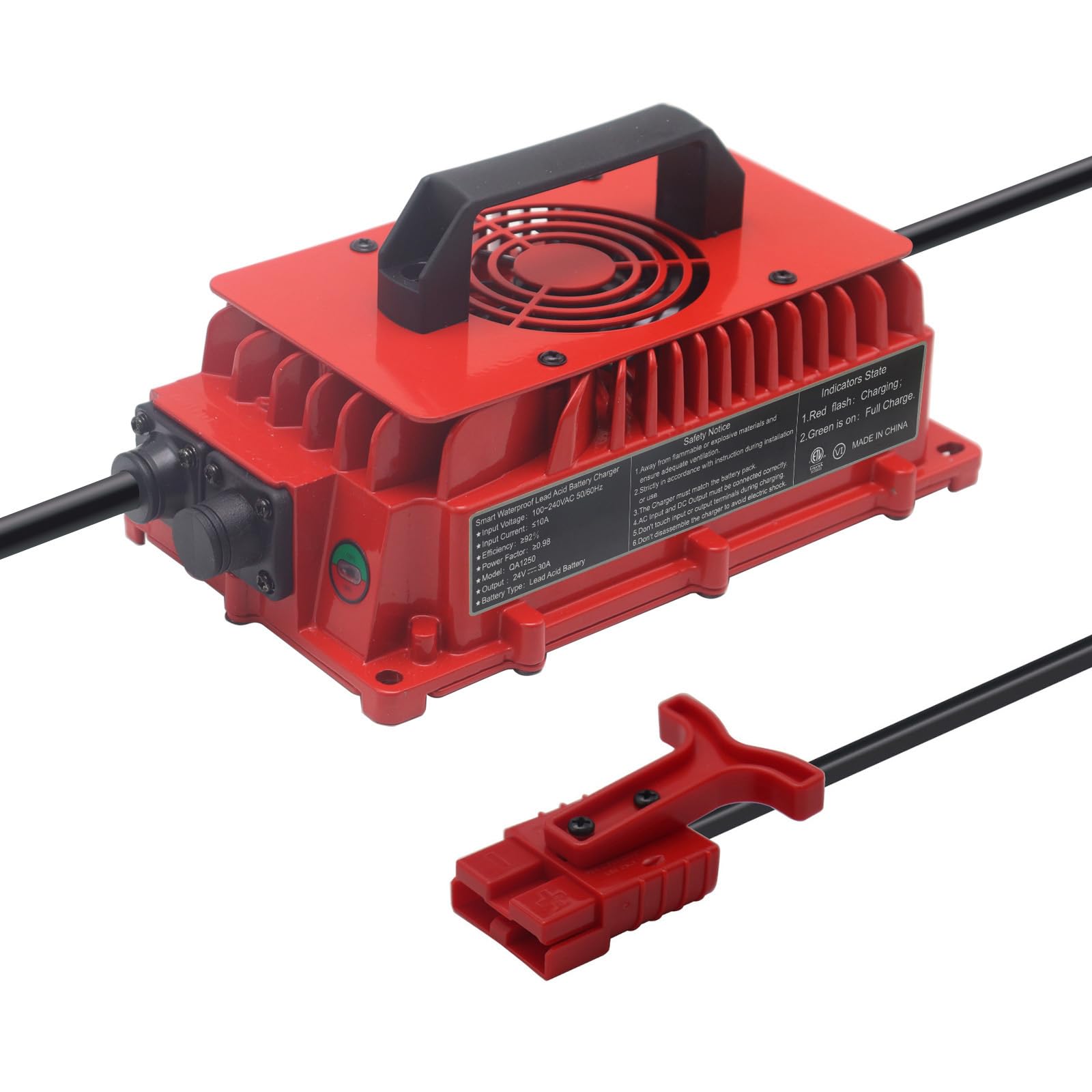24V 30A Smart Forklift Battery Charger with Anderson SB50 Connector - Waterproof IP65 for Golf Carts, Electric Pallet Jacks & Floor Scrubbers | Fast Charging for Lead-Acid Batteries | Ideal for Warehouses, Golf Courses & Industrial Cleaning
