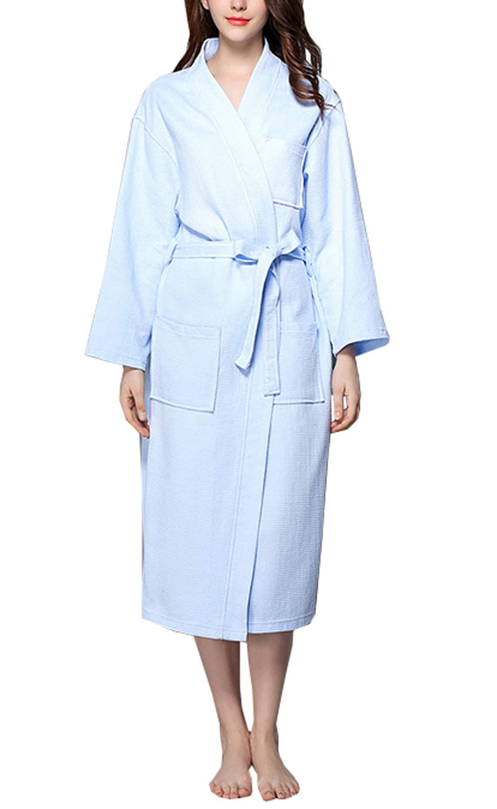 KM Women's Spring & Autumn Long Sleeve Waffle Cotton Bathrobe - Soft & Cozy Loungewear for Spa, Home Relaxation & Hotel Use