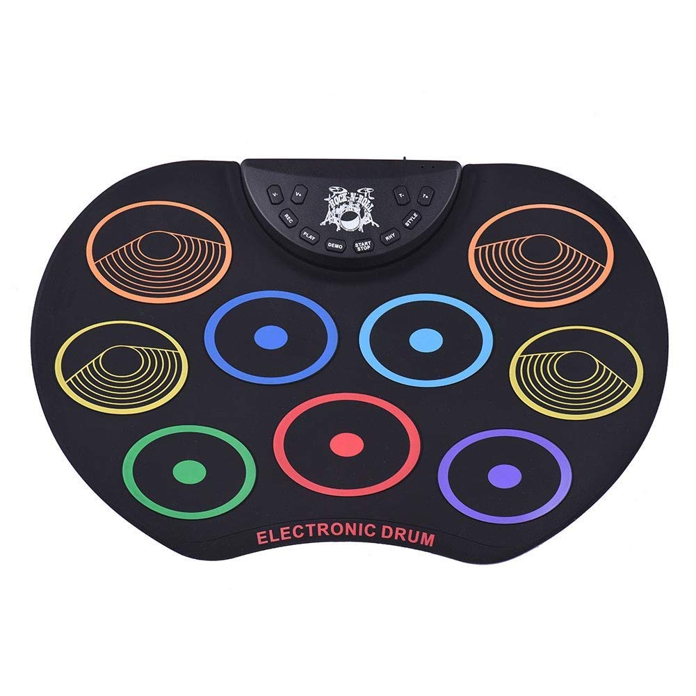 Electronic Roll Up Drum Kit with 9 Drum Pads, Foot Pedal & Drumsticks - Portable Tabletop Electric Drum Set for Practice & Performance | Perfect for Home, Studio & Live Gigs
