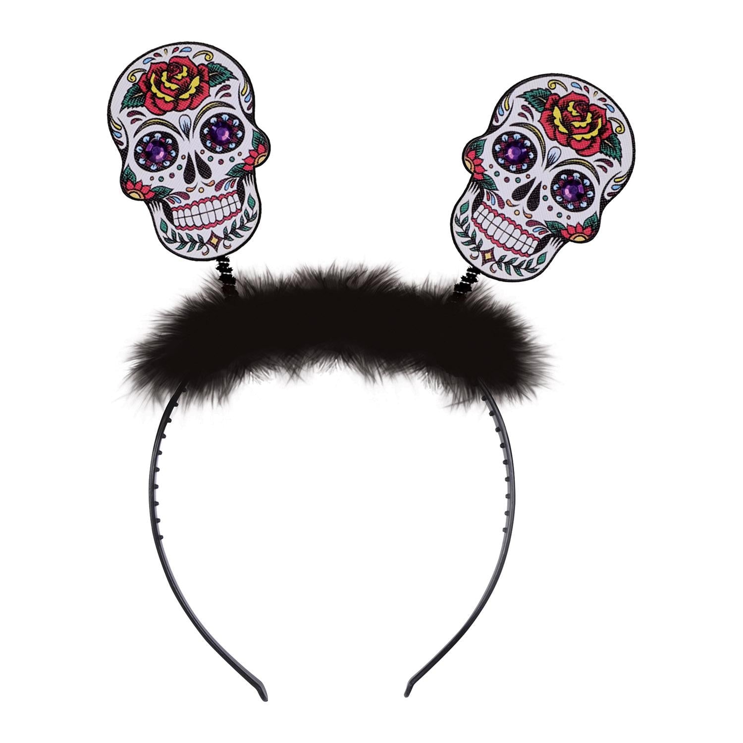 12 Pack Beistle Day of the Dead Sugar Skull Boppers - Colorful Party Headbands for Halloween, Dia de los Muertos Celebrations & Costume Accessories