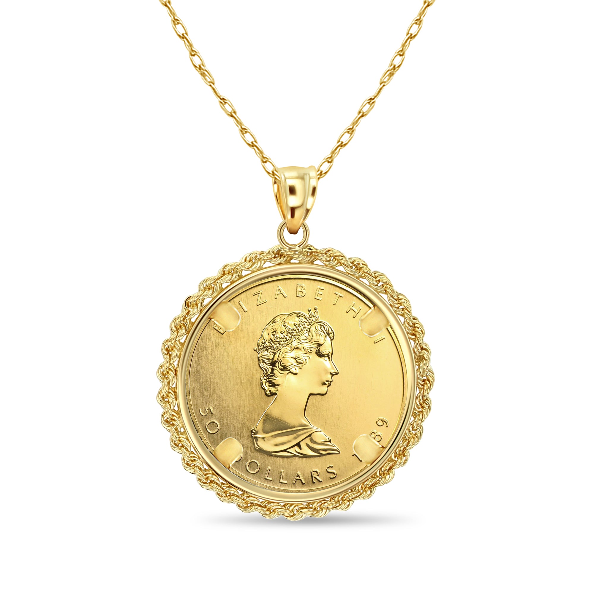 1OZ Canadian Maple Leaf Coin Necklace with 3MM Rope Halo - 24K Gold Plated Pendant for Women & Men - Perfect Gift for Birthday, Anniversary & Special Occasions