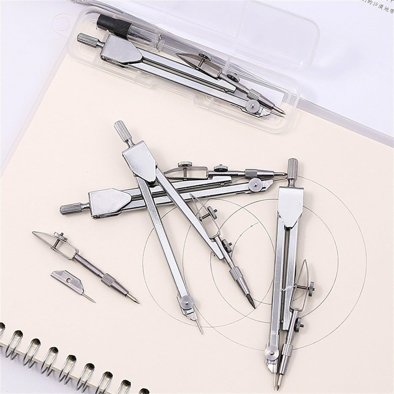 Premium Stainless Steel Drawing Compass Set - Geometry Kit with Durable Shatterproof Storage Box - Essential Math & Engineering Tools for Students, Artists & Professionals - Perfect for School Projects, Technical Drawings & Art Designs