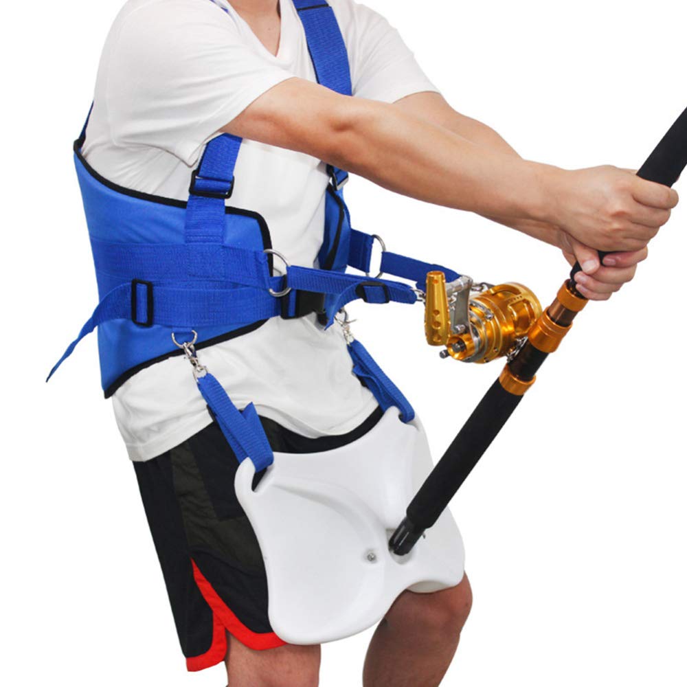 **Professional Adjustable Fishing Fighting Belt with Rod Holder - Padded Waist Gimbal Belt for Boat & Shore Fishing - Comfortable Blue & White Belly Top Belt Set for Anglers**    *(Perfect for Saltwater & Freshwater Fishing, Offshore & Inshore Angling, and Long Fishing Trips - Ideal for Bass, Trout, and Big Game Fish)*