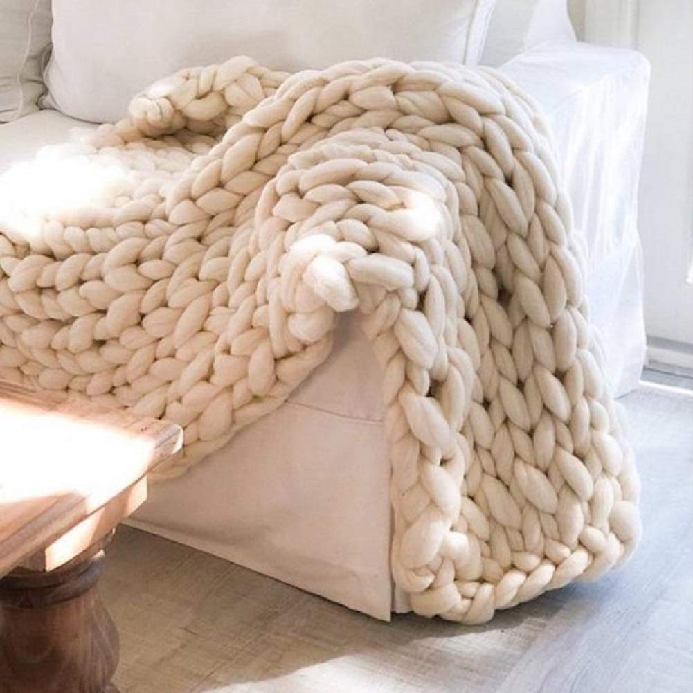Handmade Chunky Knit Merino Wool Blanket - Extra Large 47