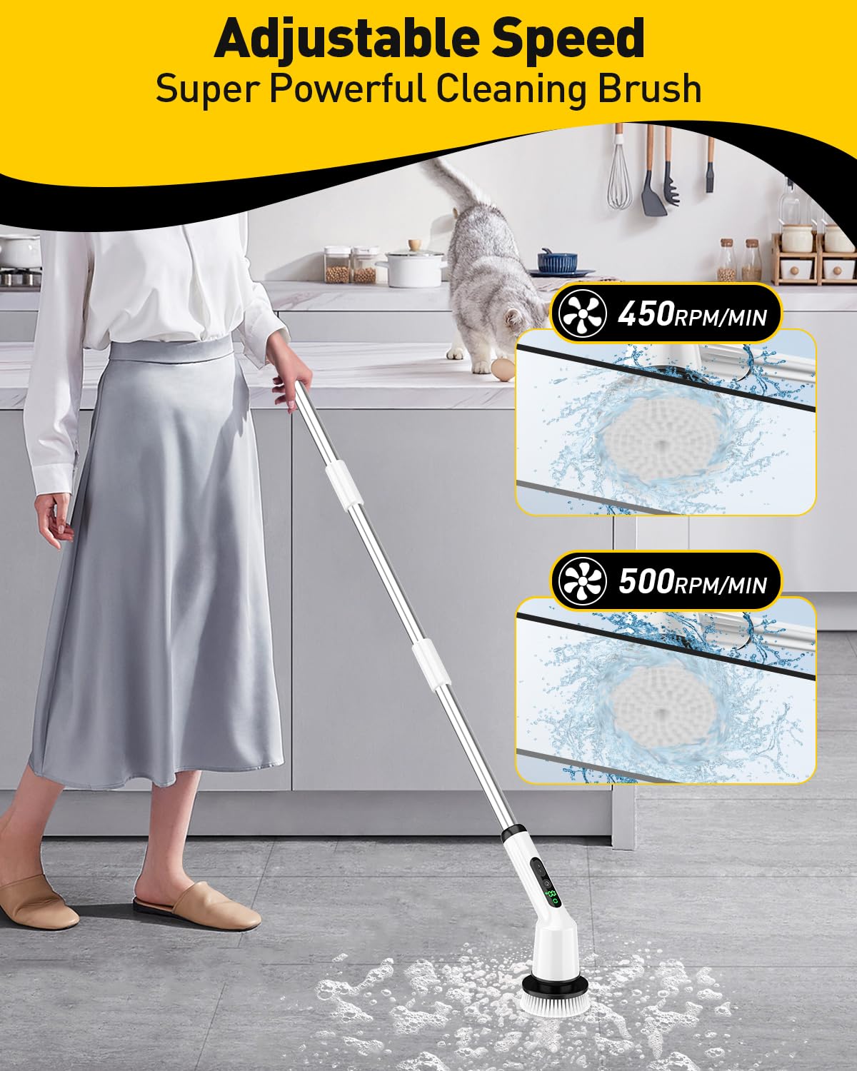 Electric Spin Scrubber Cordless - IPX7 Waterproof Bathroom Cleaner with 3 Brush Heads & 2 Speed Modes | Powerful Shower, Tub, Tile, Toilet, and Kitchen Cleaning Tool for Effortless Deep Cleaning
