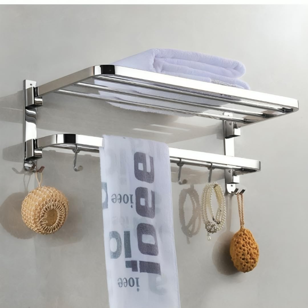 24 Inch Foldable Bathroom Towel Rack - Space Saving Wall Mounted Towel Holder & Stand for Bath, Kitchen, Laundry Room - Perfect for Small Spaces & Organizing Wet Towels