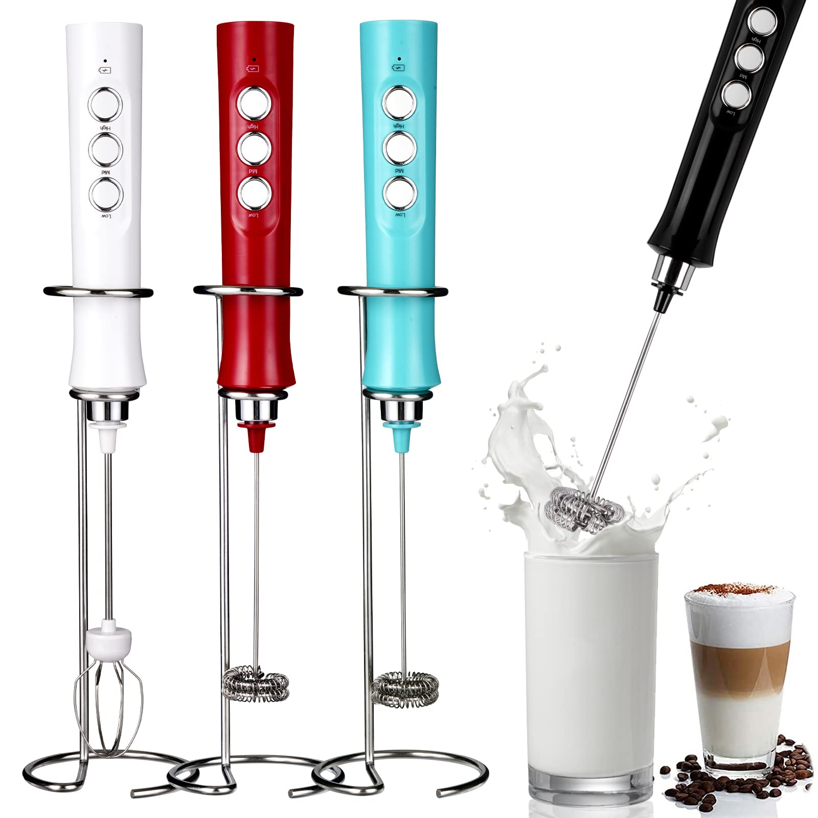 Wanderland Handheld Milk Frother - 3 Speeds for Coffee, Lattes & Matcha (Black) | Perfect for Home & Cafe Use