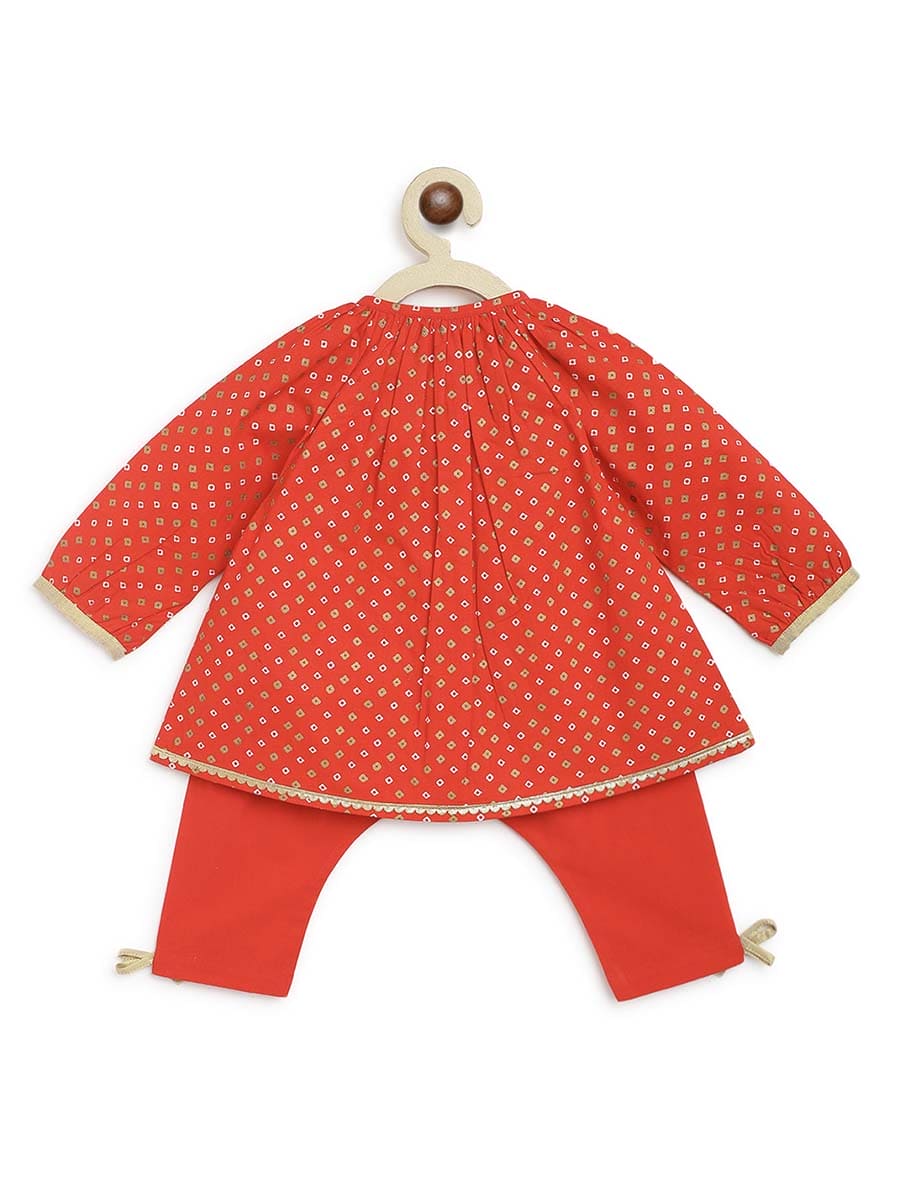 Baby Girl Bandhani Printed Jhabla Set - Red Ethnic Indian Outfit for Festivals & Special Occasions