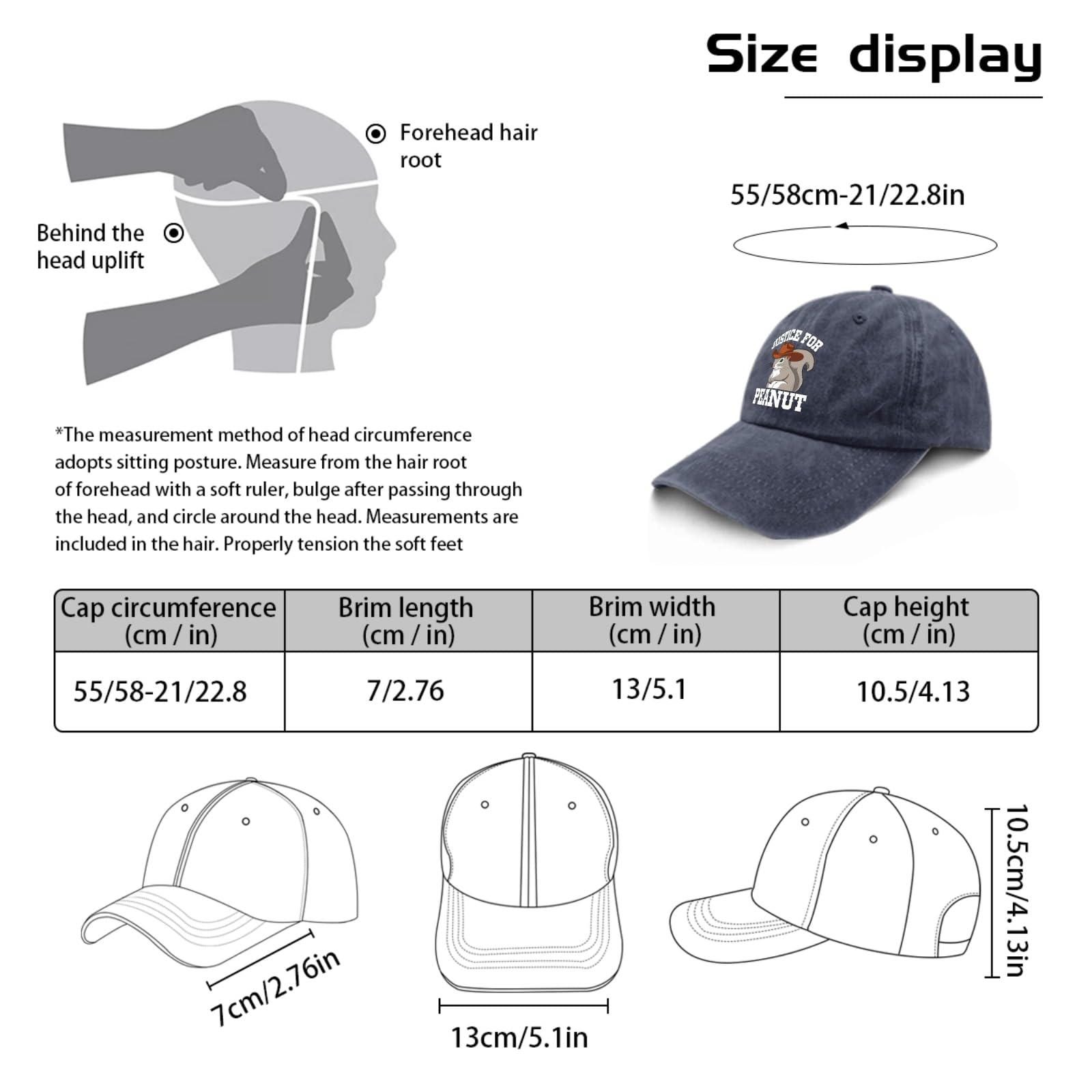 Justice for Peanut The Squirrel Women's Baseball Cap - Cool Washed Cotton Running Hat Adjustable Fitted - Perfect for Outdoor Activities, Jogging, and Casual Wear