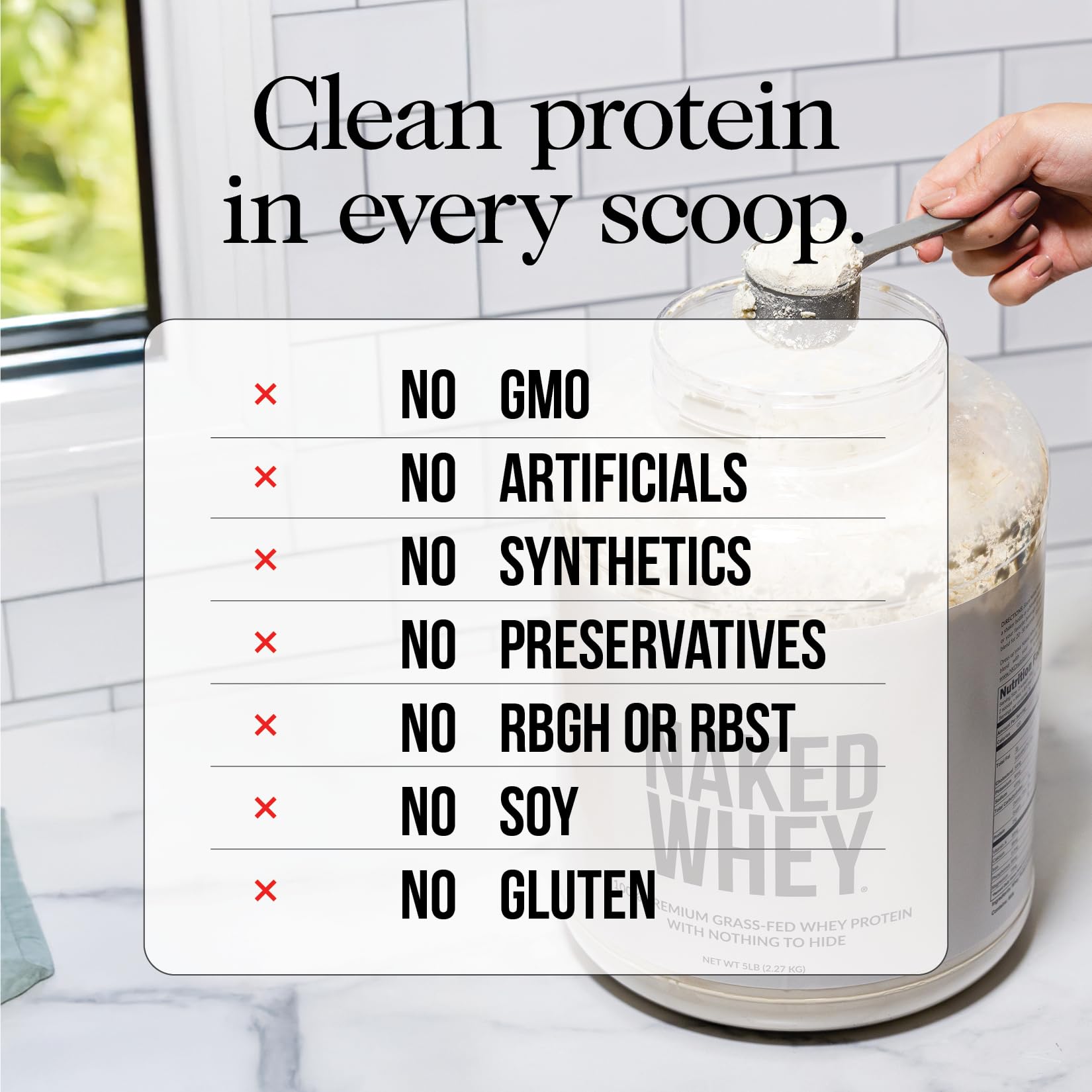Naked Vanilla Whey Protein Powder - All Natural Grass Fed, Vanilla Flavor, Organic Coconut Sugar, 5Lb Bulk, GMO-Free, Soy Free, Gluten Free (61 Servings) - Perfect for Post-Workout Recovery & Healthy Smoothies