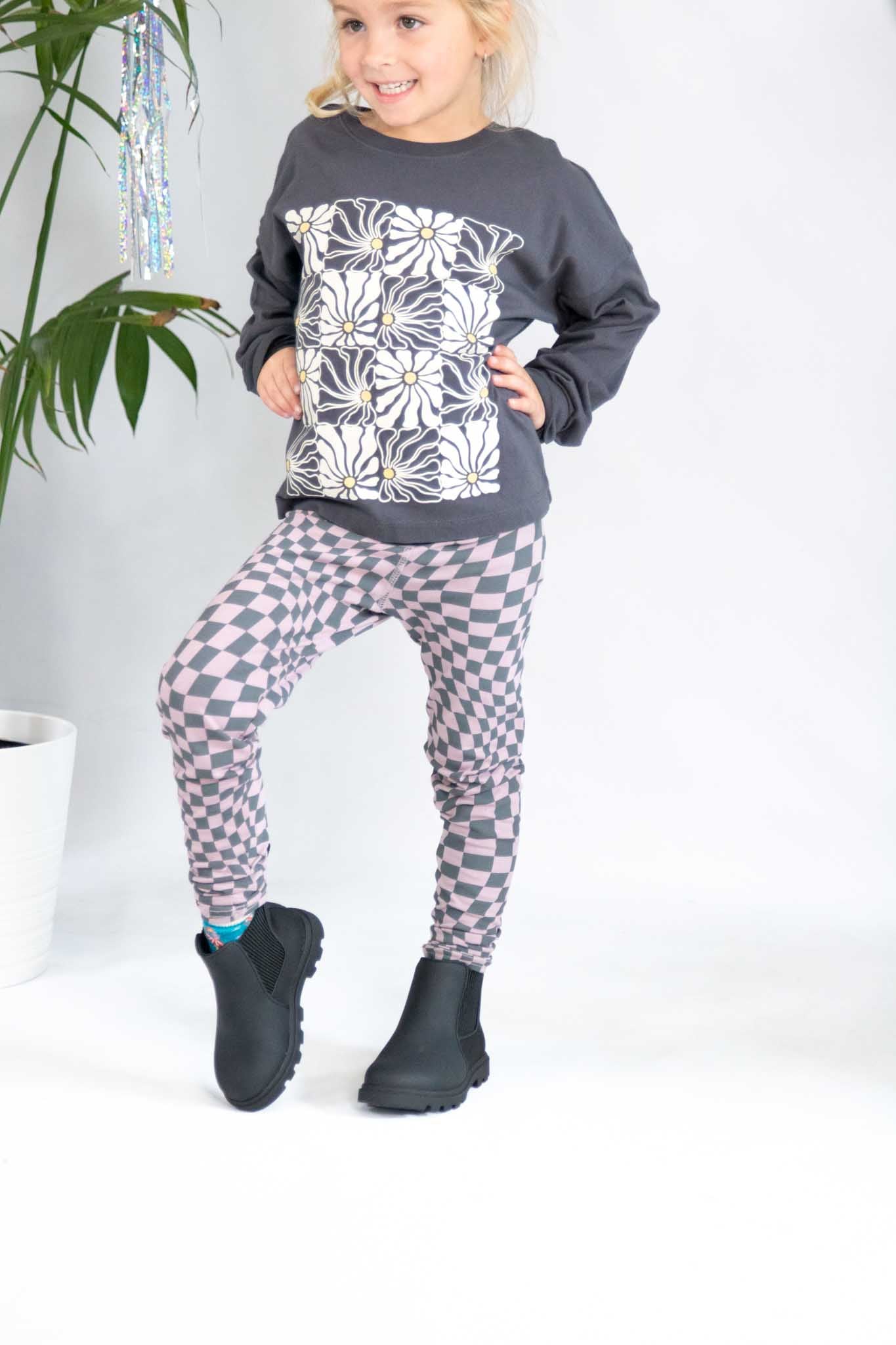 Faded Black Daisy Print Long Sleeve Shirt for Girls - Cute Floral Top for School, Casual Outfits & Spring Fashion