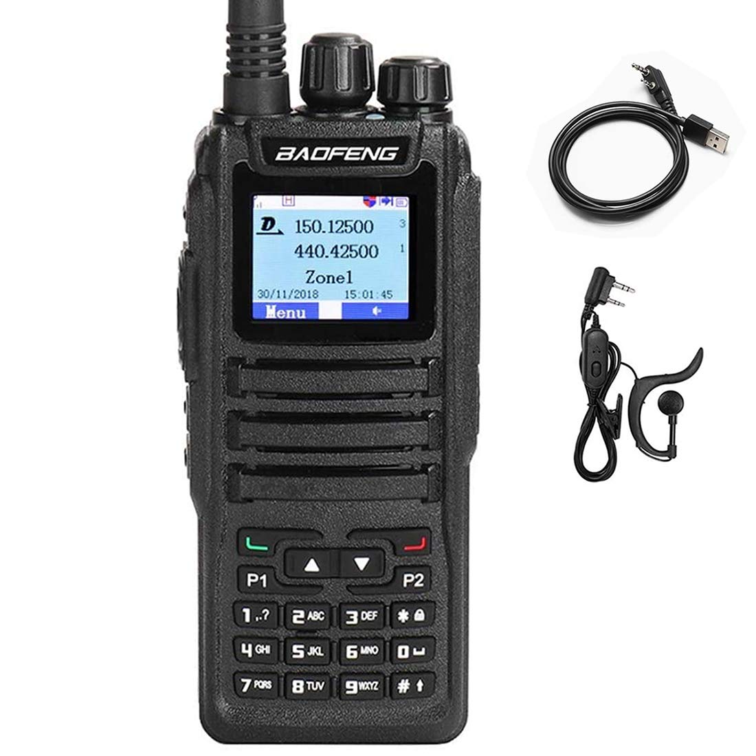 Baofeng DM-1701 Dual Band DMR/Analog Two Way Radio - 3000 Channels with Free Programming Cable, Charger & PTT Earpiece - Ideal for Amateur Radio, Security, Construction & Outdoor Adventures